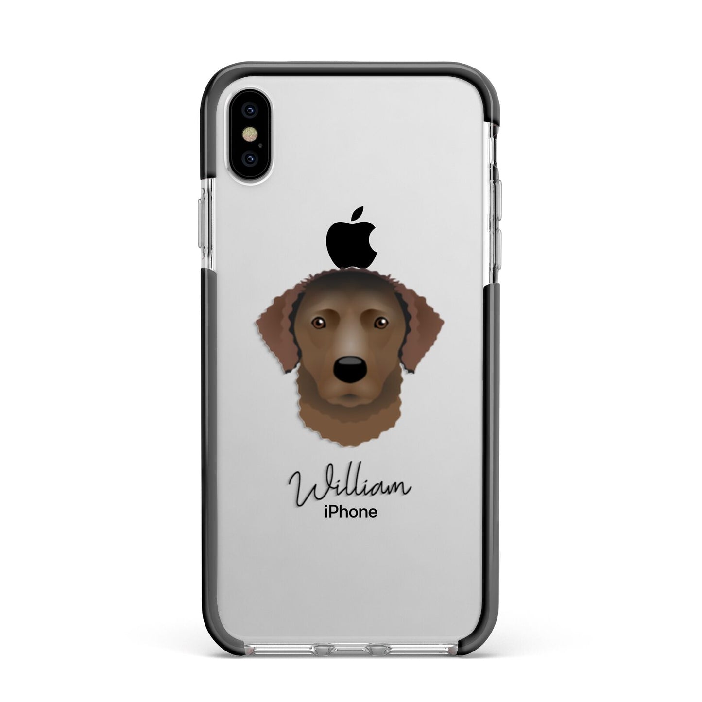 Curly Coated Retriever Personalised Apple iPhone Xs Max Impact Case Black Edge on Silver Phone