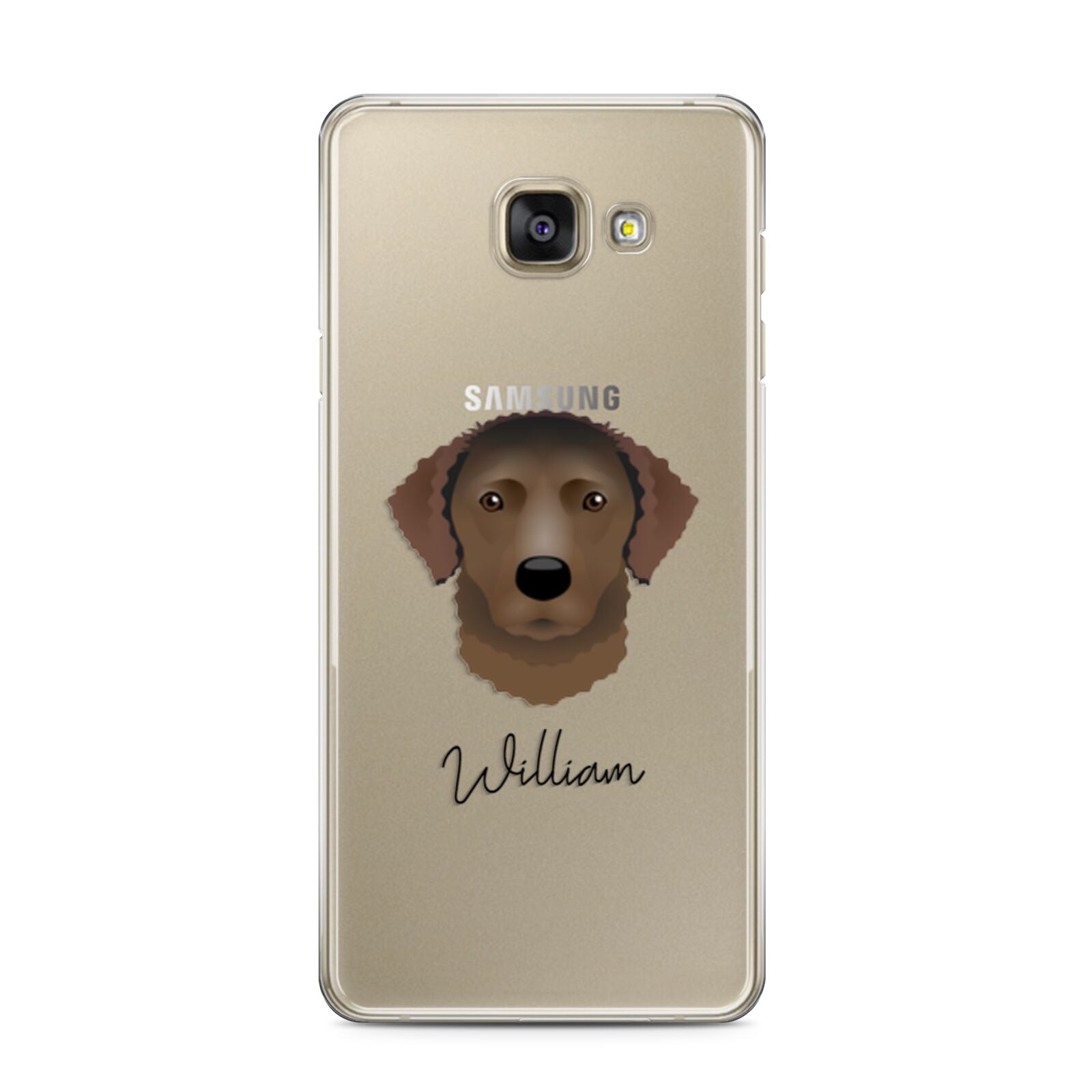 Curly Coated Retriever Personalised Samsung Galaxy A3 2016 Case on gold phone