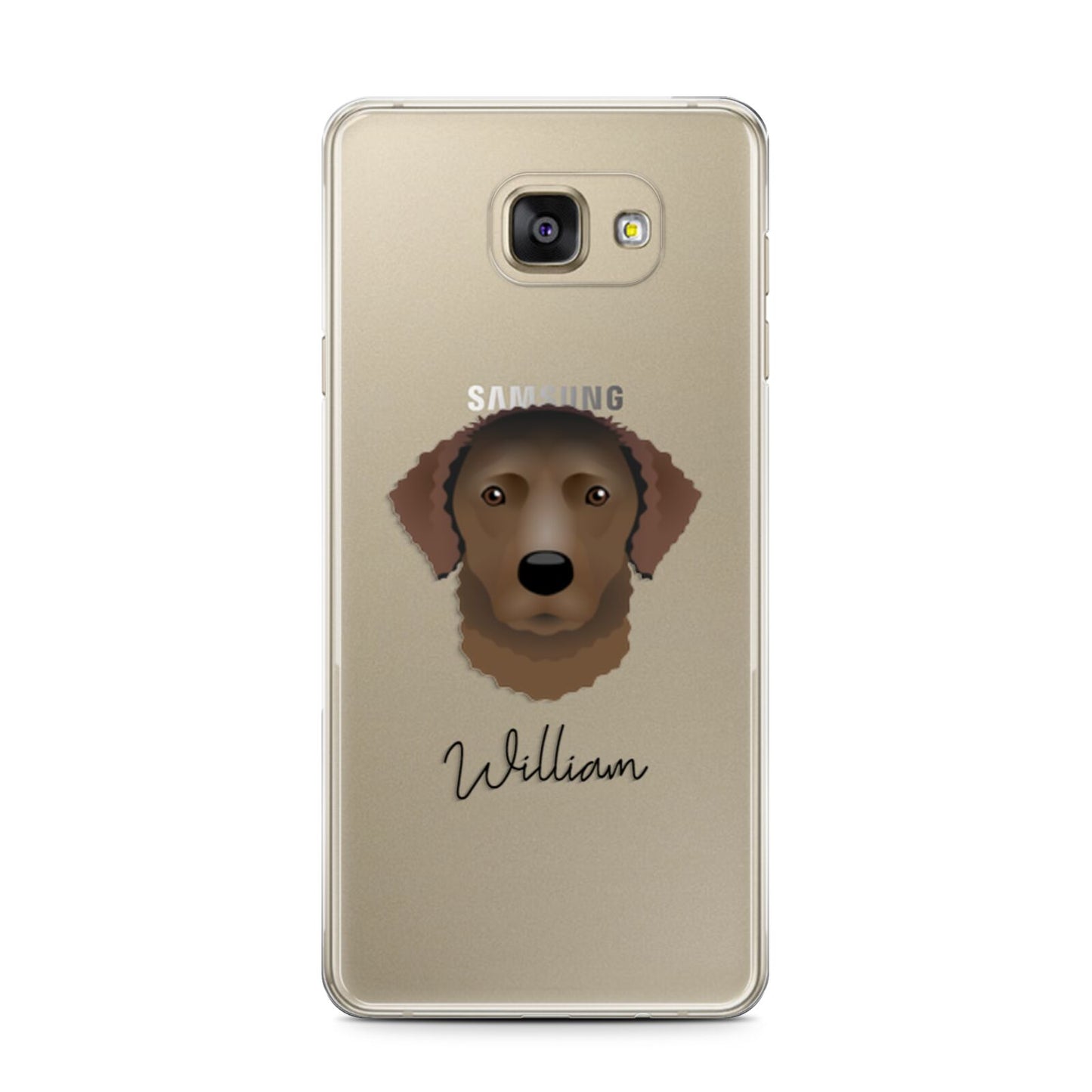 Curly Coated Retriever Personalised Samsung Galaxy A7 2016 Case on gold phone