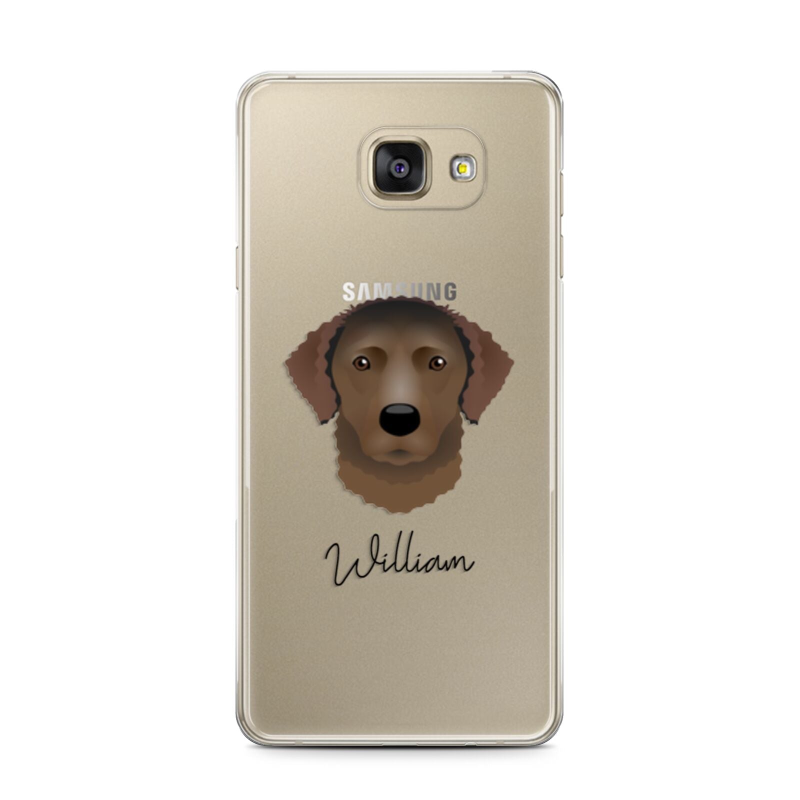Curly Coated Retriever Personalised Samsung Galaxy A7 2016 Case on gold phone