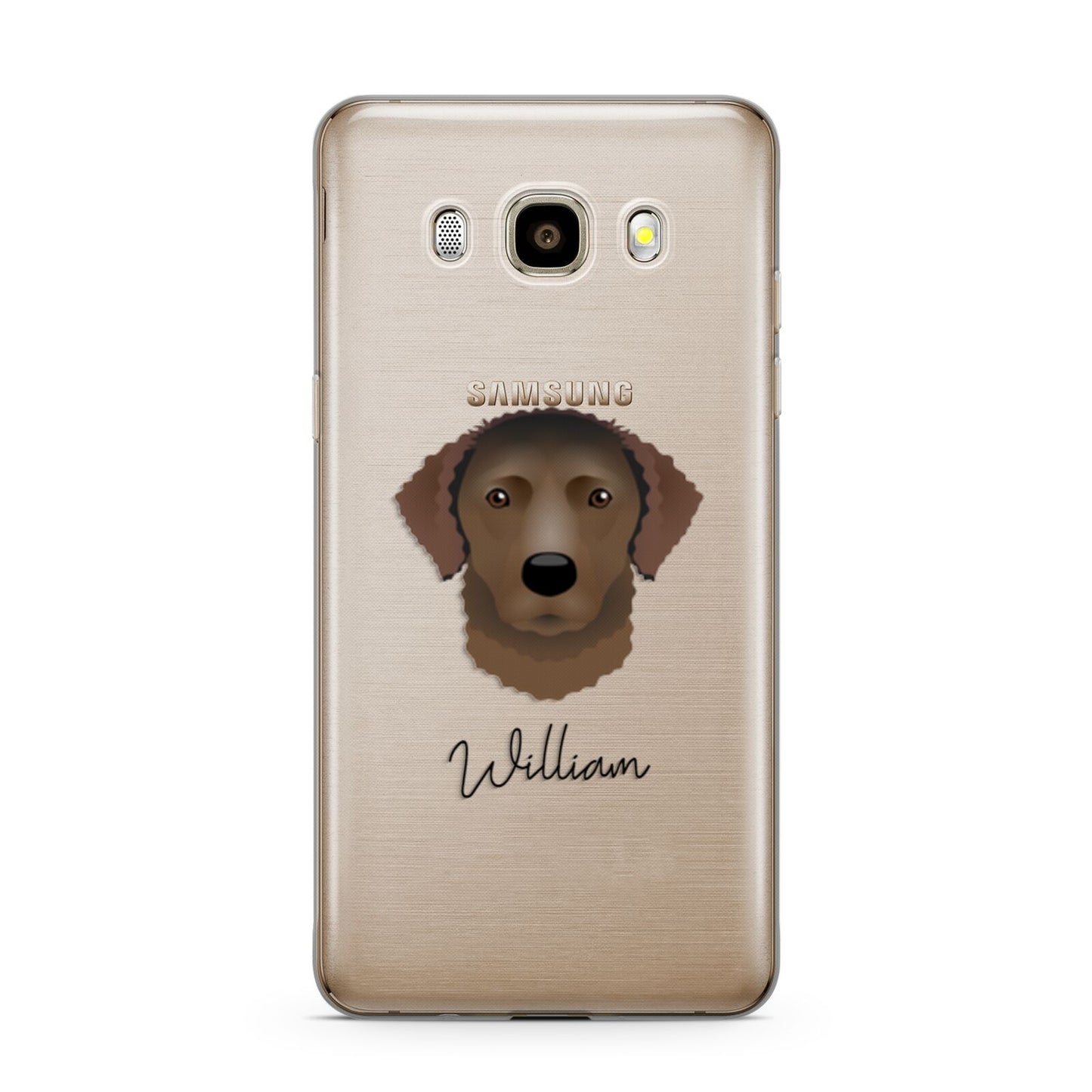 Curly Coated Retriever Personalised Samsung Galaxy J7 2016 Case on gold phone