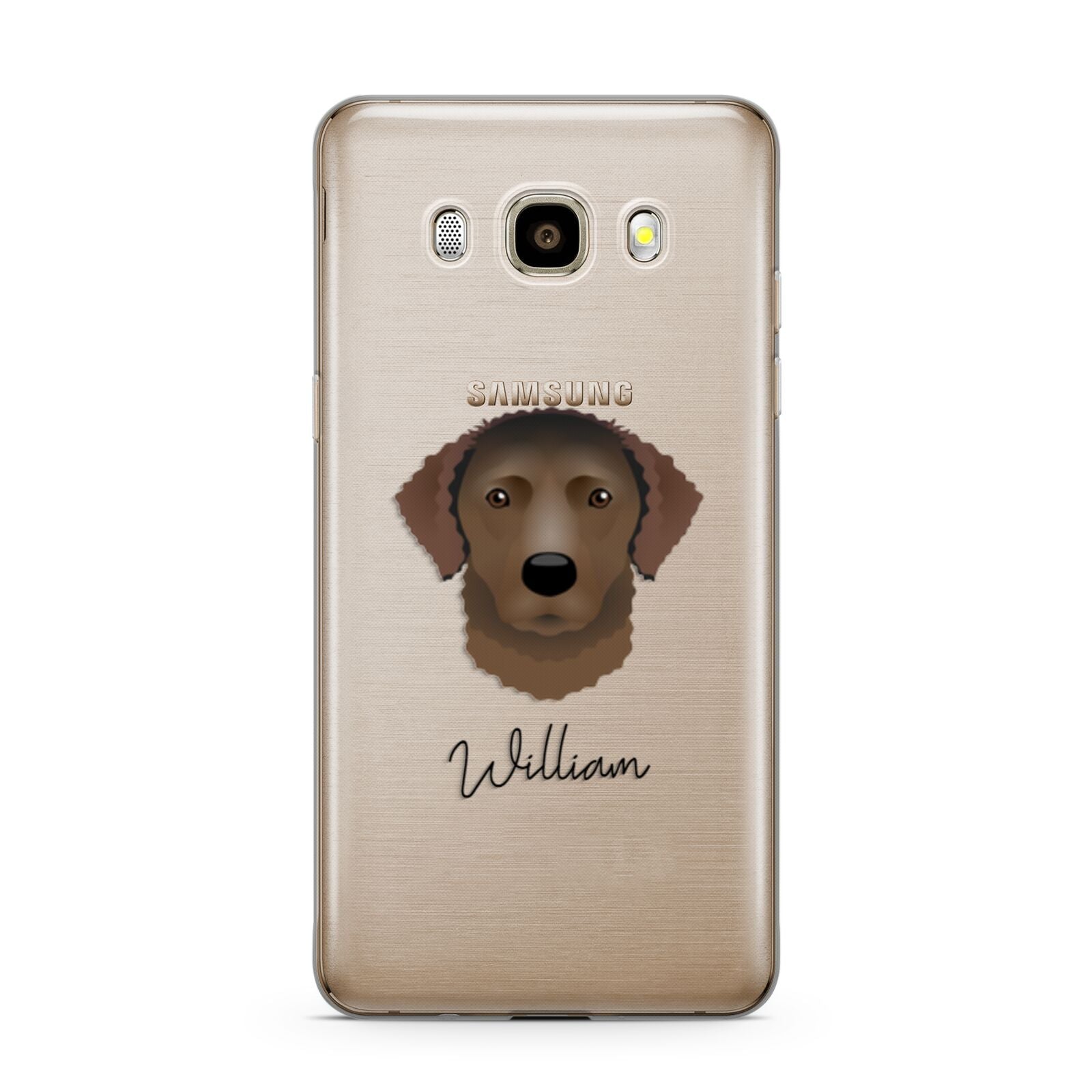 Curly Coated Retriever Personalised Samsung Galaxy J7 2016 Case on gold phone