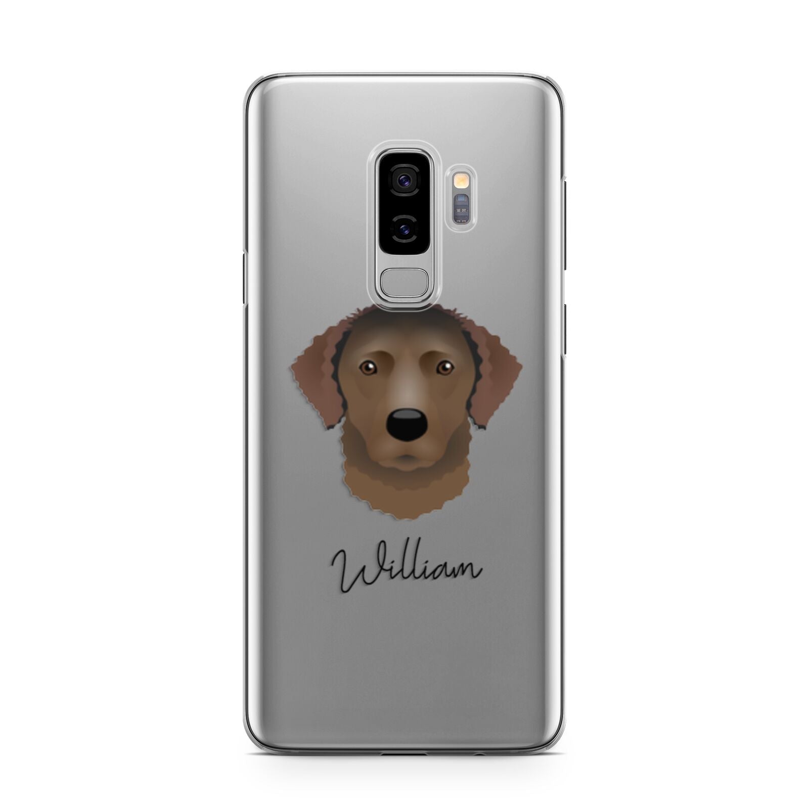 Curly Coated Retriever Personalised Samsung Galaxy S9 Plus Case on Silver phone