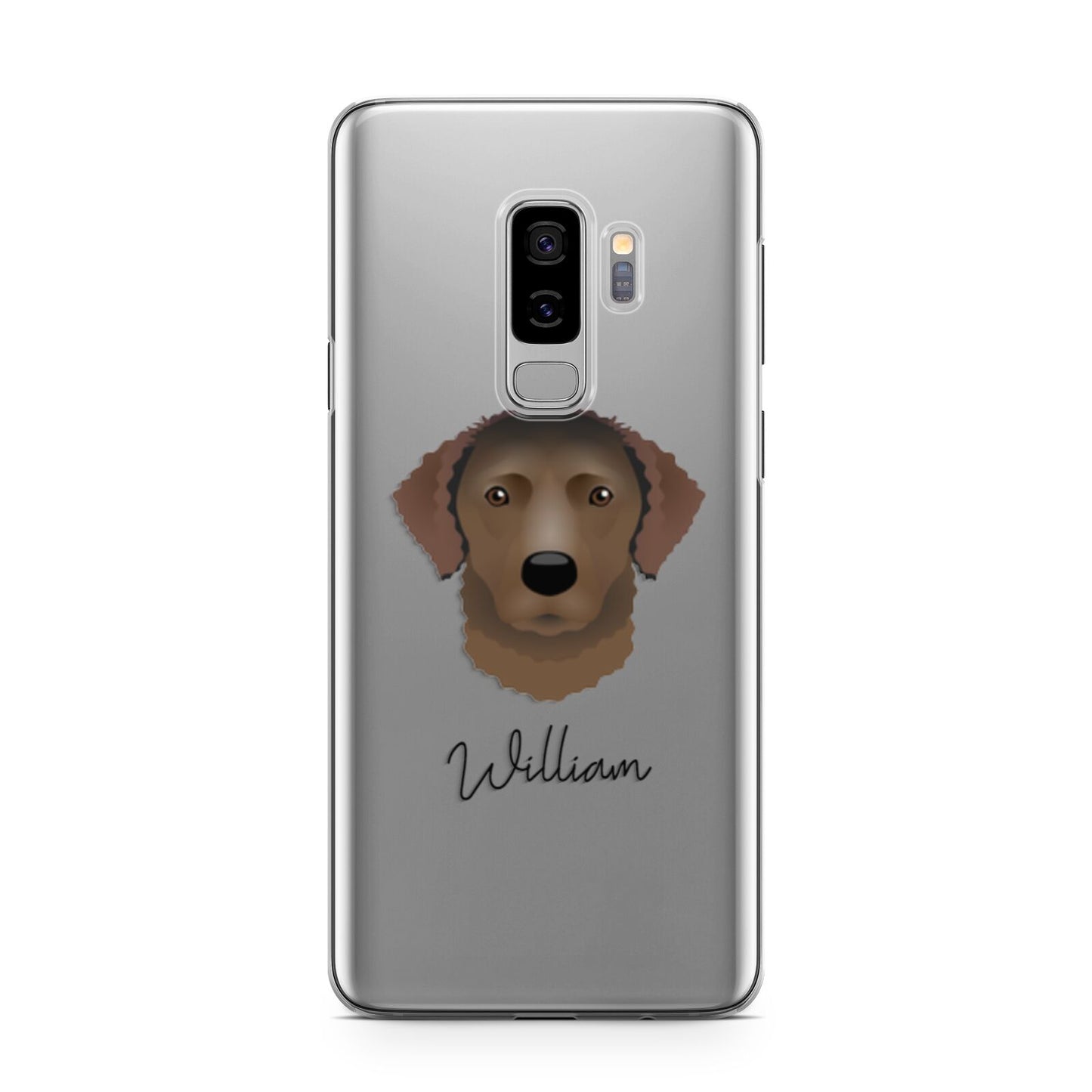 Curly Coated Retriever Personalised Samsung Galaxy S9 Plus Case on Silver phone