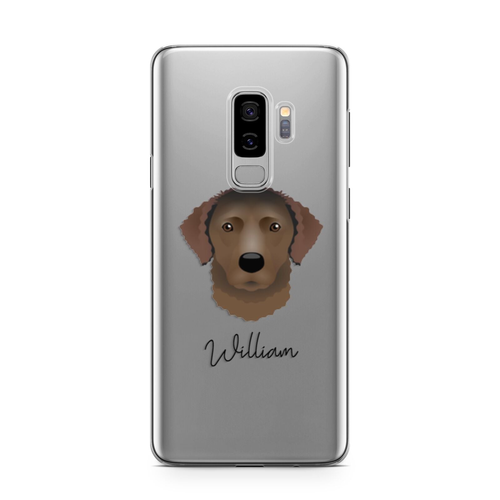 Curly Coated Retriever Personalised Samsung Galaxy S9 Plus Case on Silver phone
