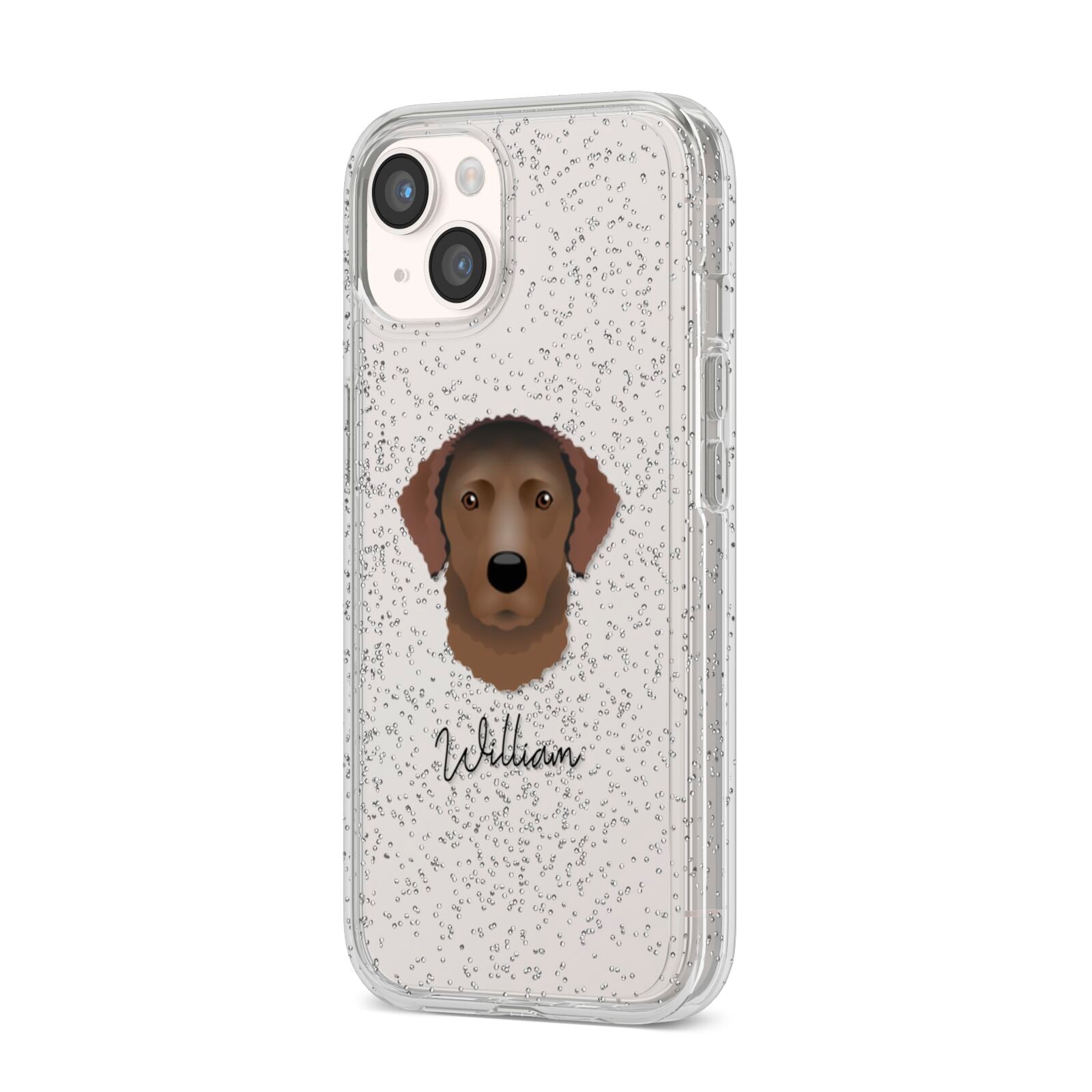 Curly Coated Retriever Personalised iPhone 14 Glitter Tough Case Starlight Angled Image