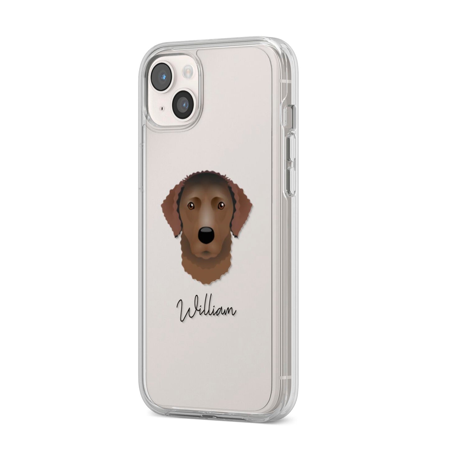 Curly Coated Retriever Personalised iPhone 14 Plus Clear Tough Case Starlight Angled Image