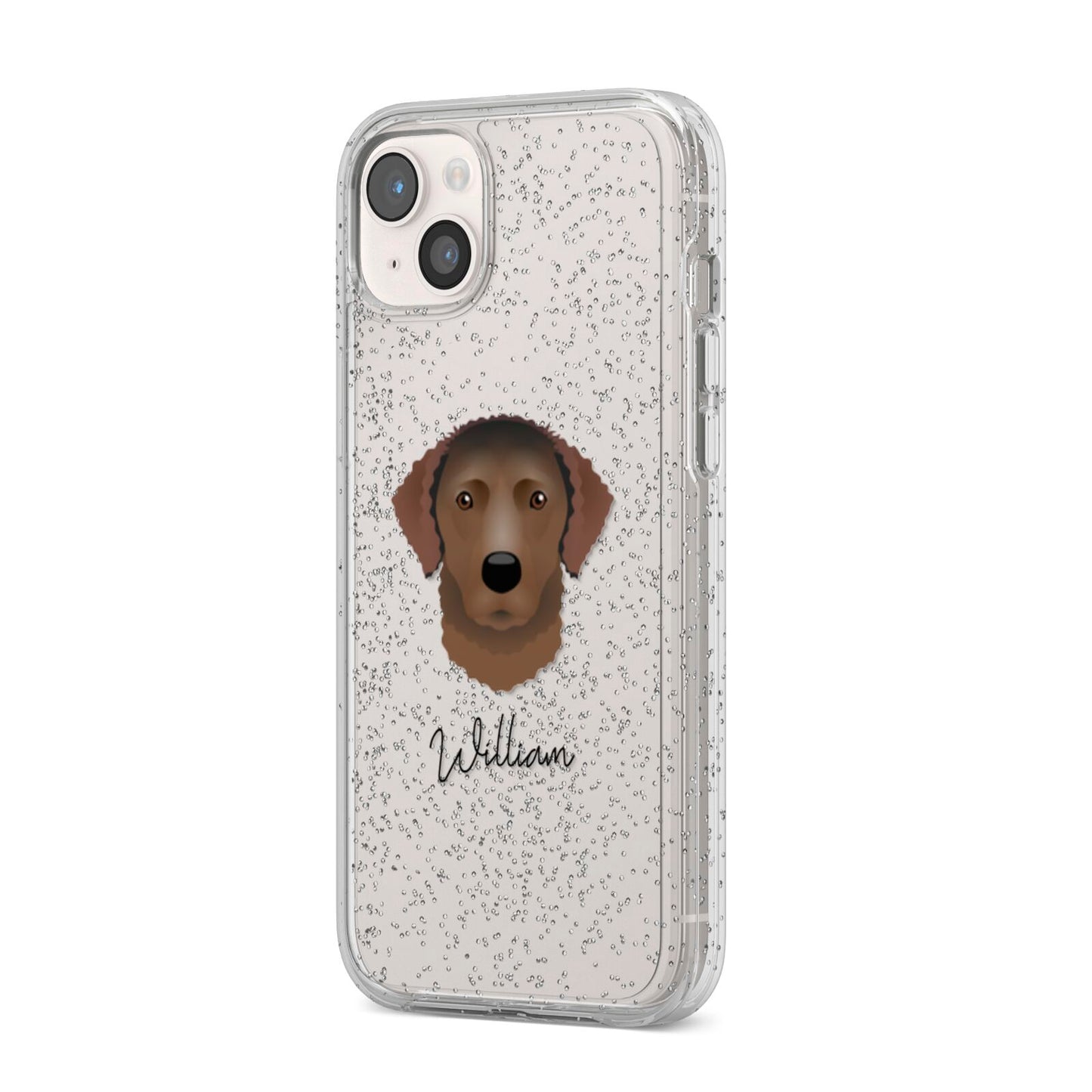 Curly Coated Retriever Personalised iPhone 14 Plus Glitter Tough Case Starlight Angled Image