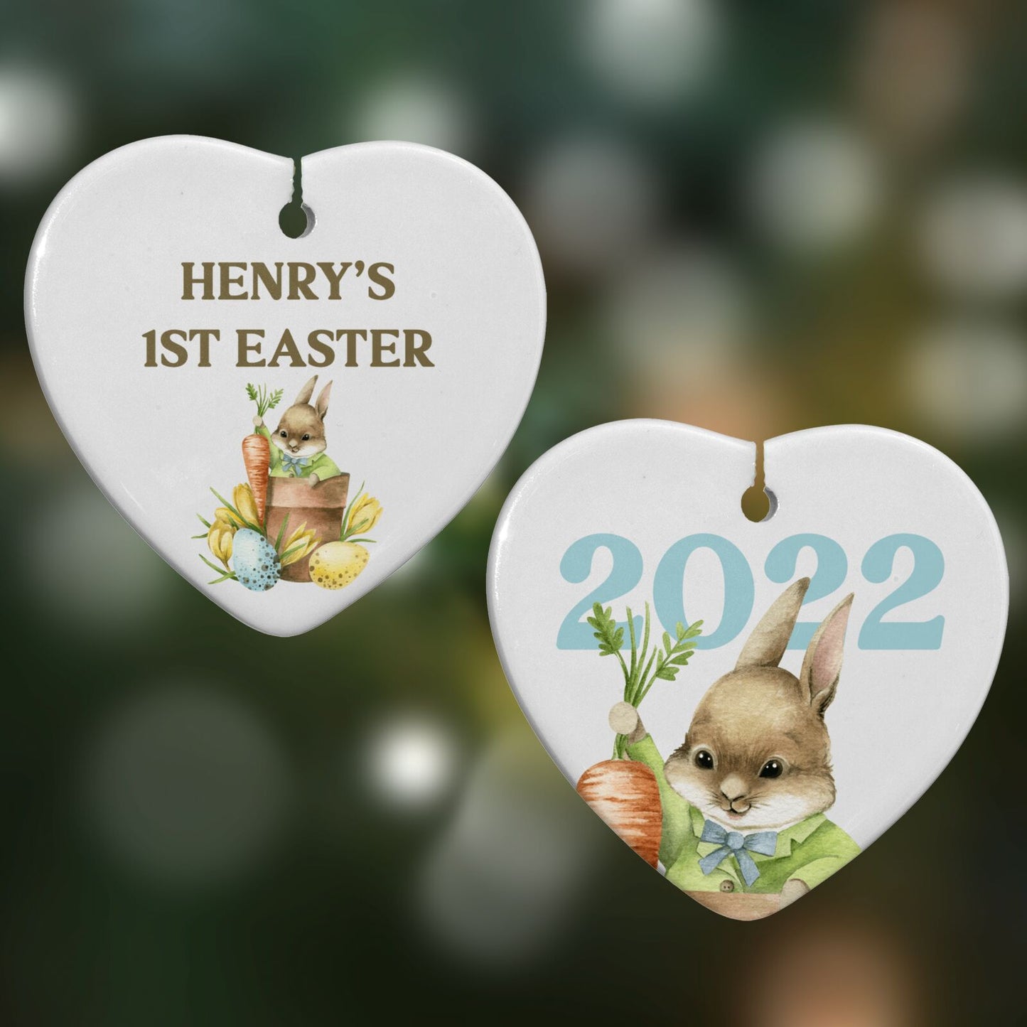 Custom 1st Easter Heart Decoration on Christmas Background