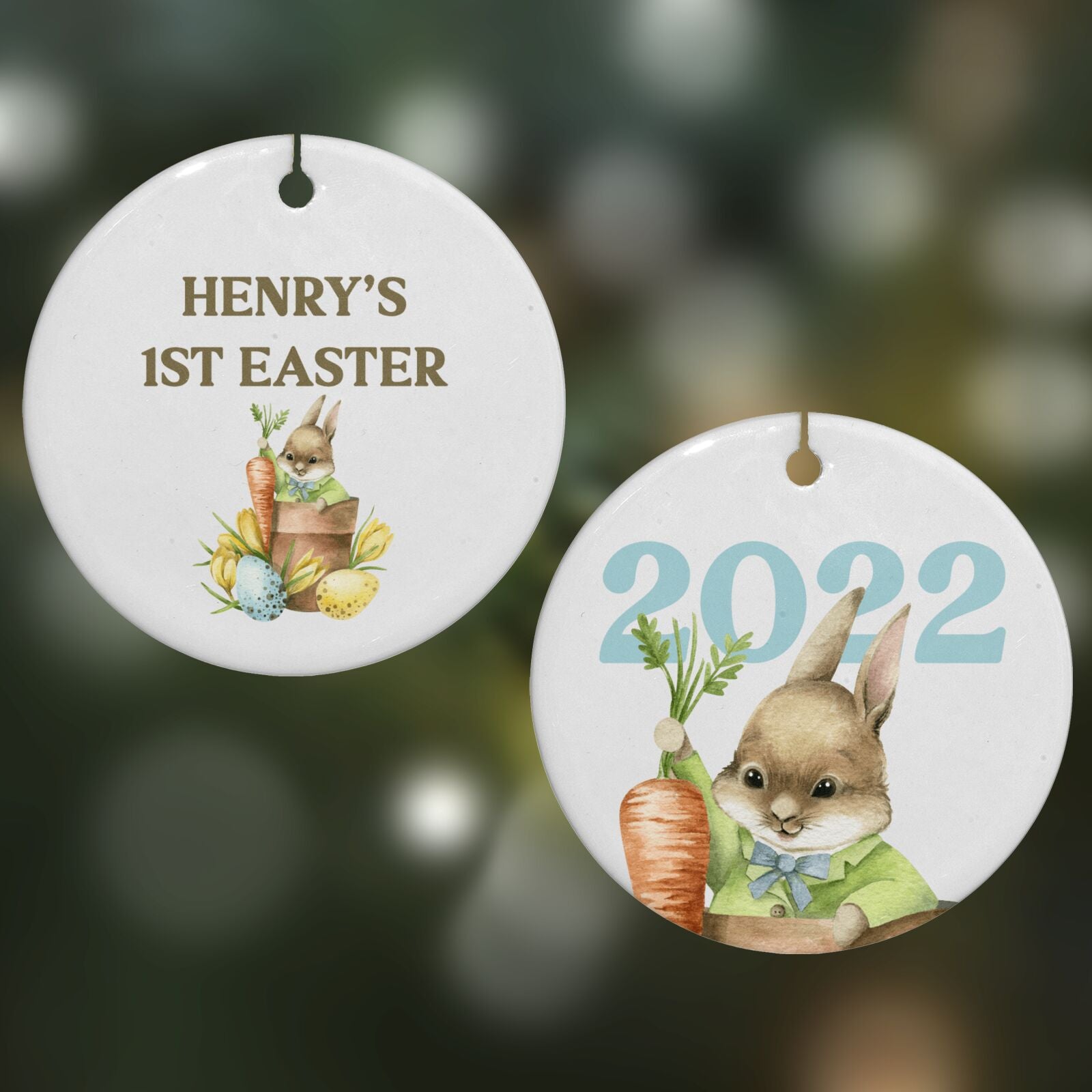 Custom 1st Easter Round Decoration on Christmas Background