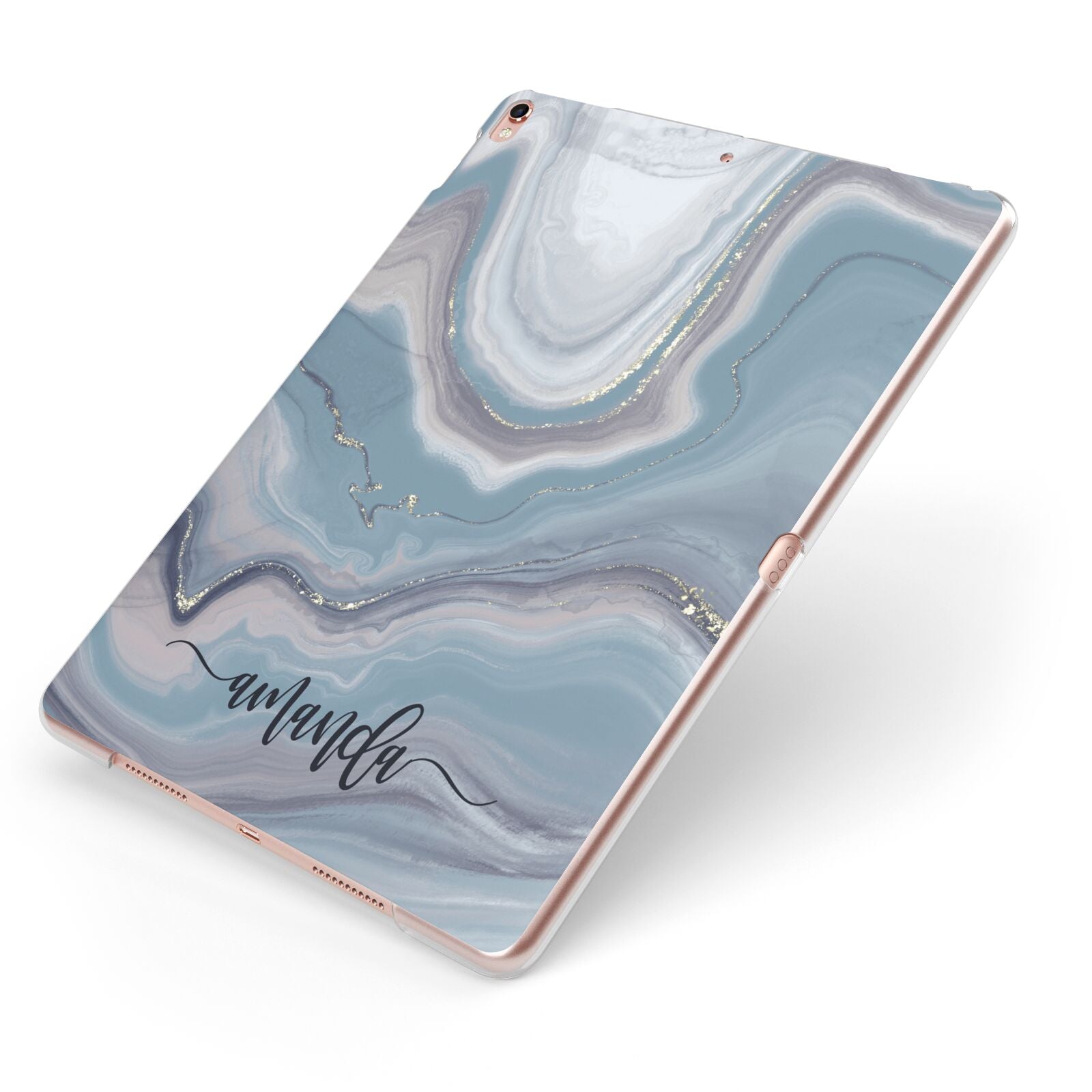 Custom Agate Apple iPad Case on Rose Gold iPad Side View
