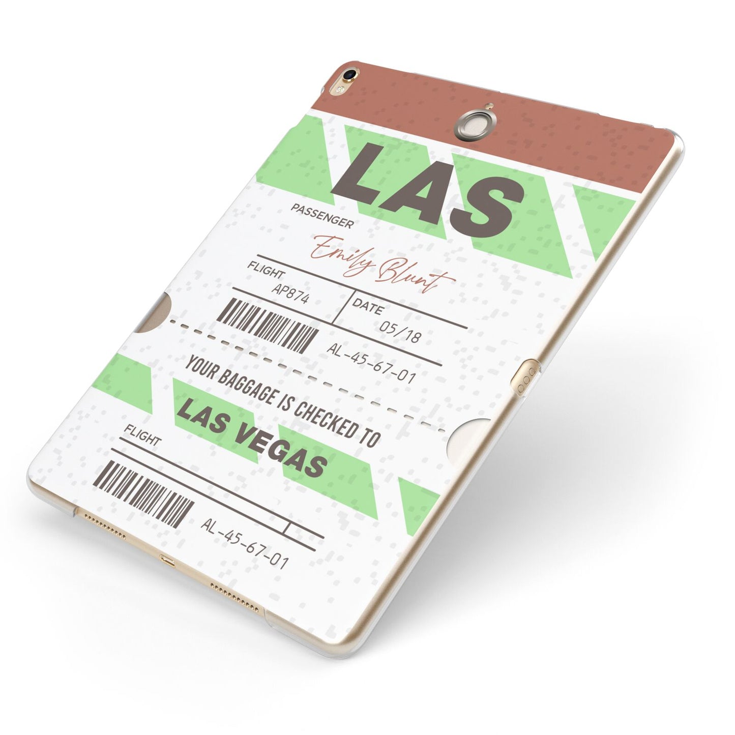 Custom Baggage Tag Apple iPad Case on Gold iPad Side View
