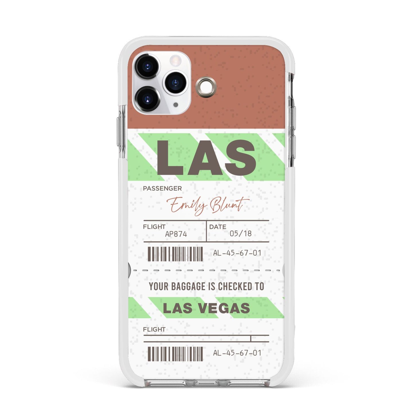 Custom Baggage Tag Apple iPhone 11 Pro Max in Silver with White Impact Case