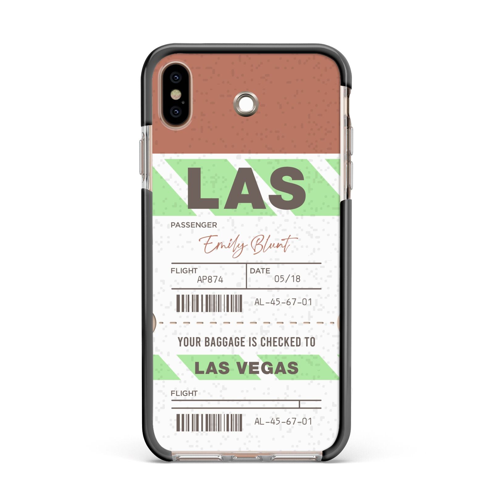 Custom Baggage Tag Apple iPhone Xs Max Impact Case Black Edge on Gold Phone