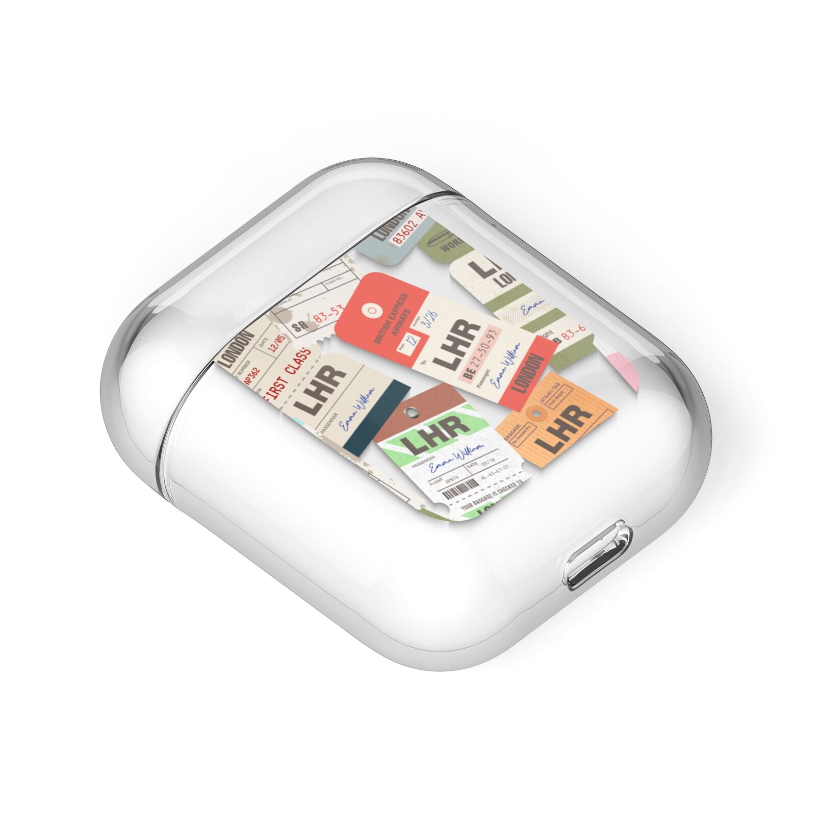 Custom Baggage Tag Collage AirPods Case Laid Flat