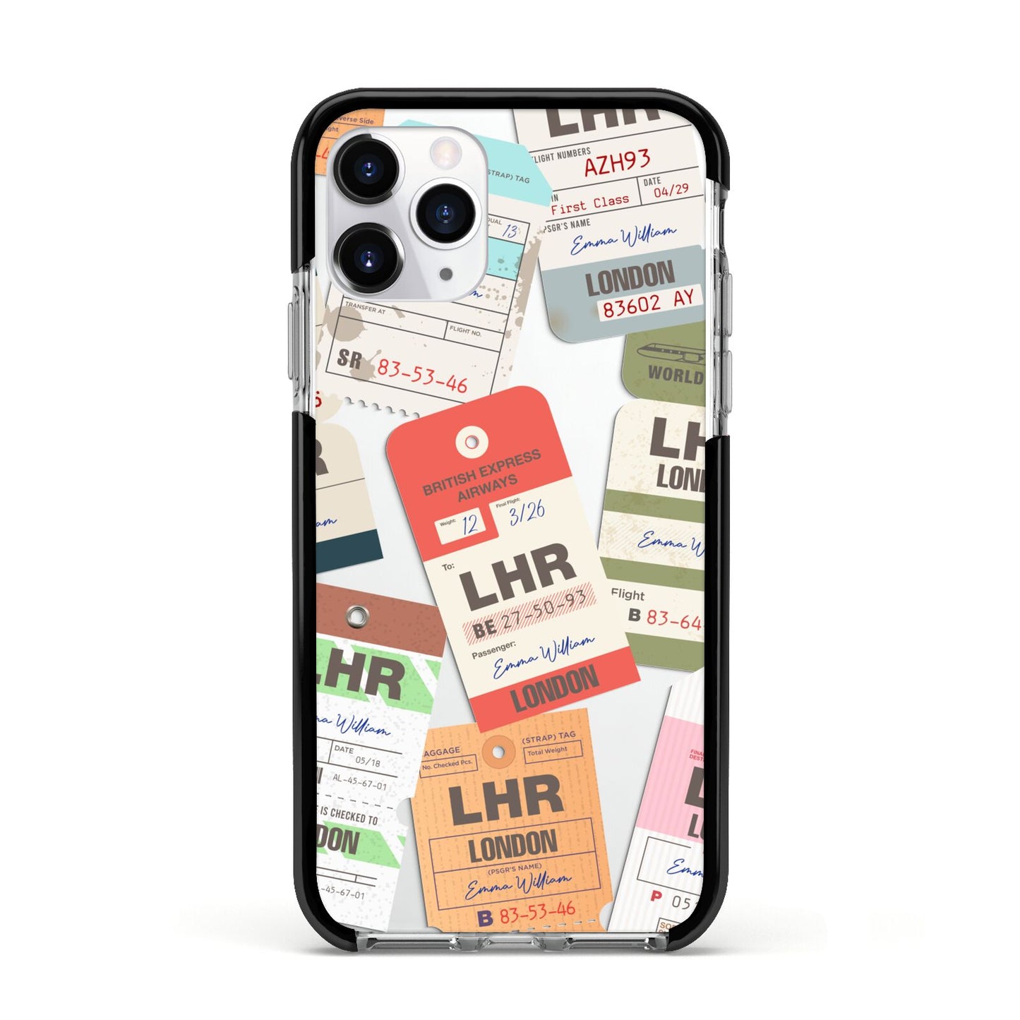 Custom Baggage Tag Collage Apple iPhone 11 Pro in Silver with Black Impact Case