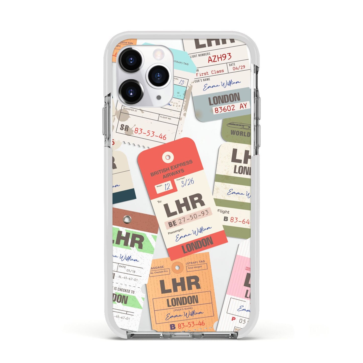 Custom Baggage Tag Collage Apple iPhone 11 Pro in Silver with White Impact Case