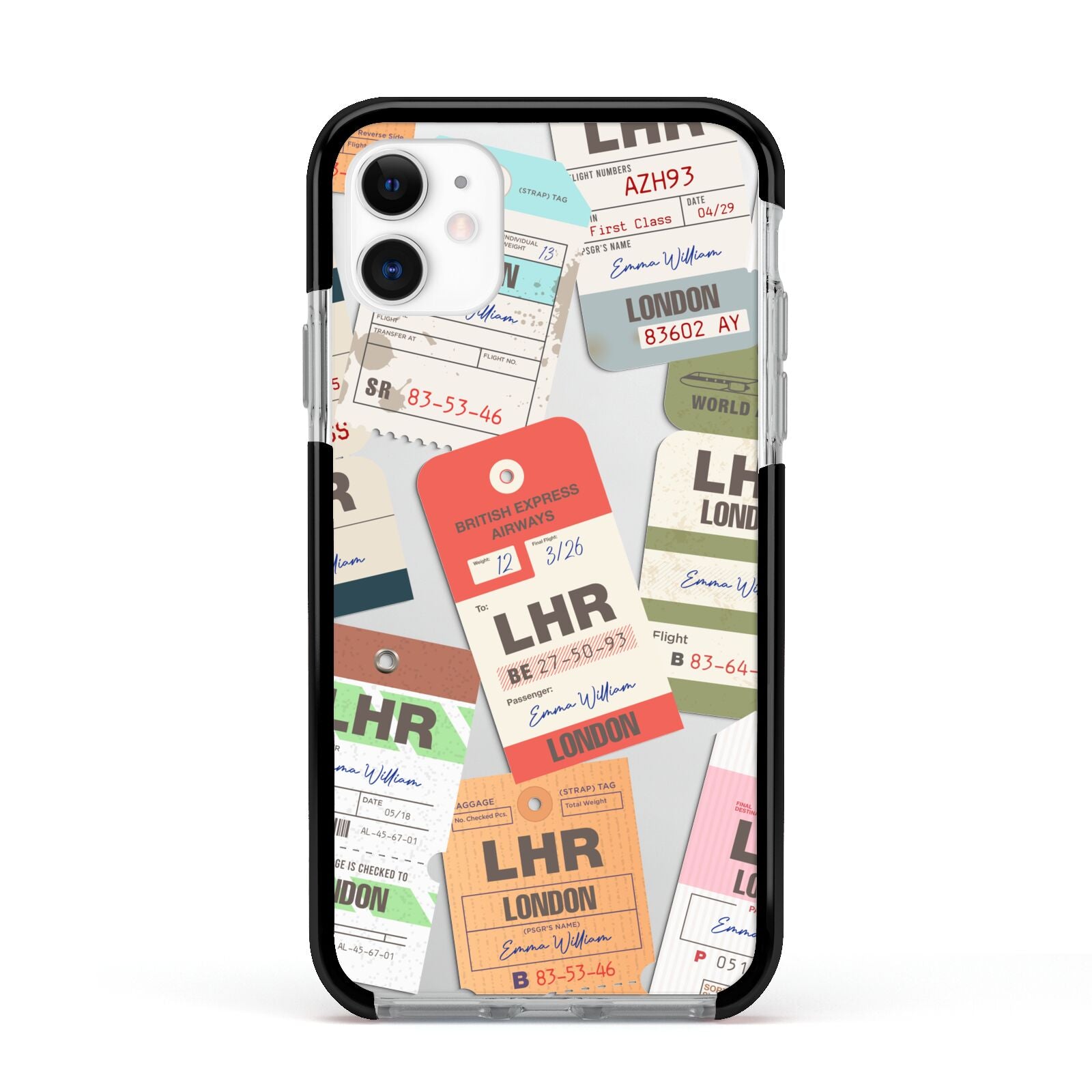 Custom Baggage Tag Collage Apple iPhone 11 in White with Black Impact Case