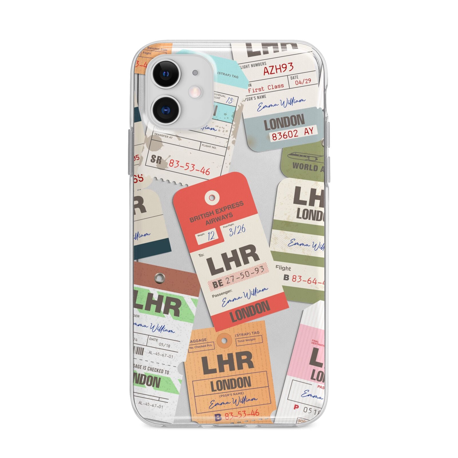Custom Baggage Tag Collage Apple iPhone 11 in White with Bumper Case