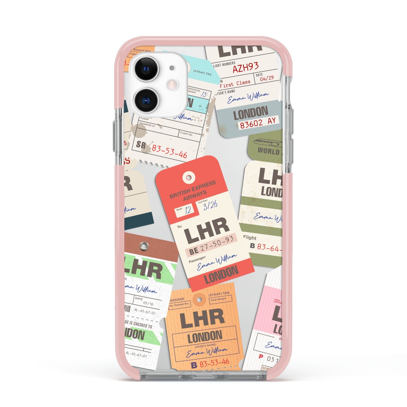 Custom Baggage Tag Collage Apple iPhone 11 in White with Pink Impact Case