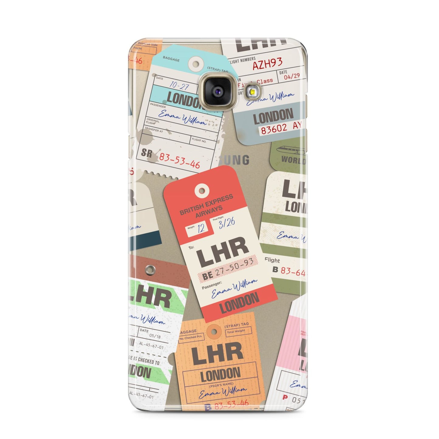 Custom Baggage Tag Collage Samsung Galaxy A3 2016 Case on gold phone