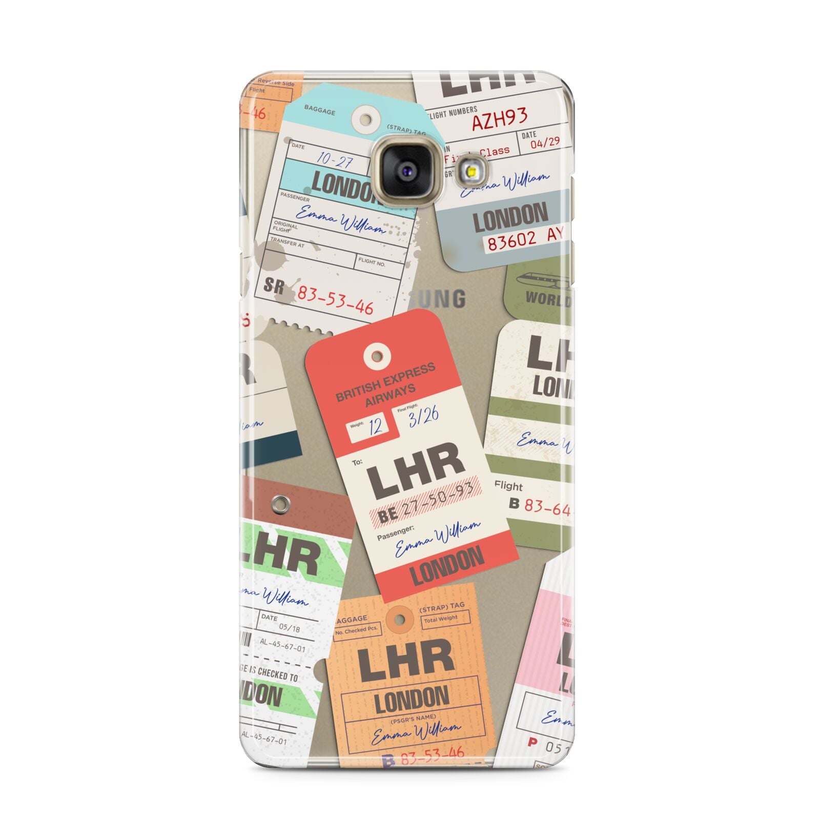 Custom Baggage Tag Collage Samsung Galaxy A3 2016 Case on gold phone