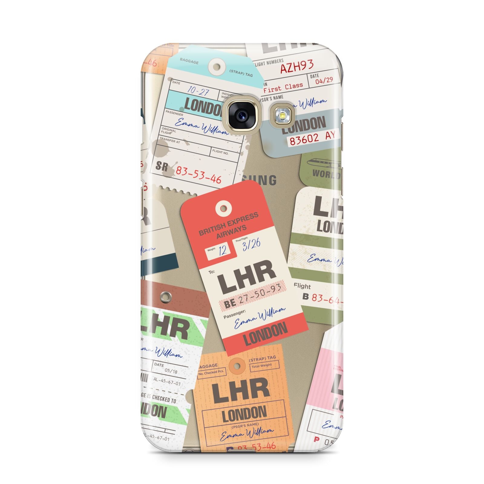 Custom Baggage Tag Collage Samsung Galaxy A3 2017 Case on gold phone