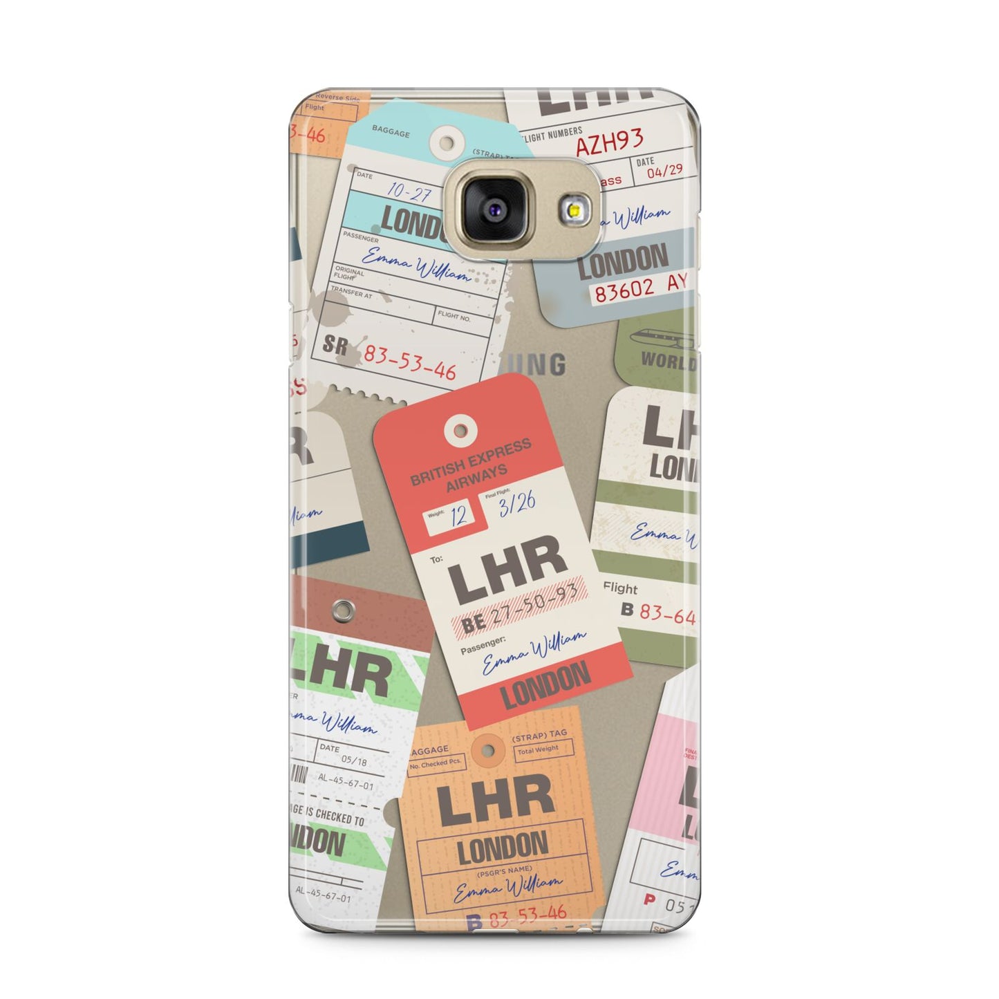Custom Baggage Tag Collage Samsung Galaxy A5 2016 Case on gold phone