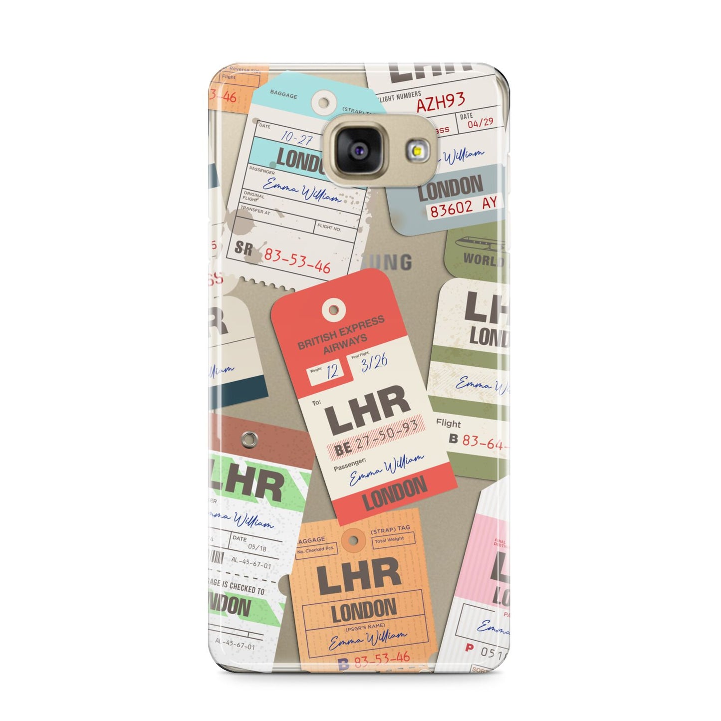 Custom Baggage Tag Collage Samsung Galaxy A9 2016 Case on gold phone