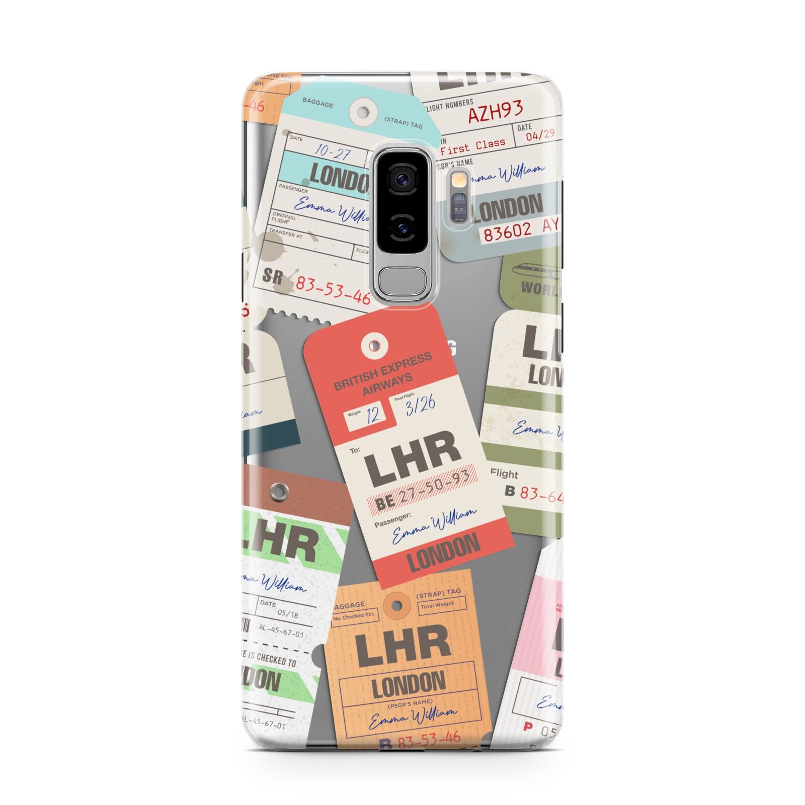 Custom Baggage Tag Collage Samsung Galaxy S9 Plus Case on Silver phone