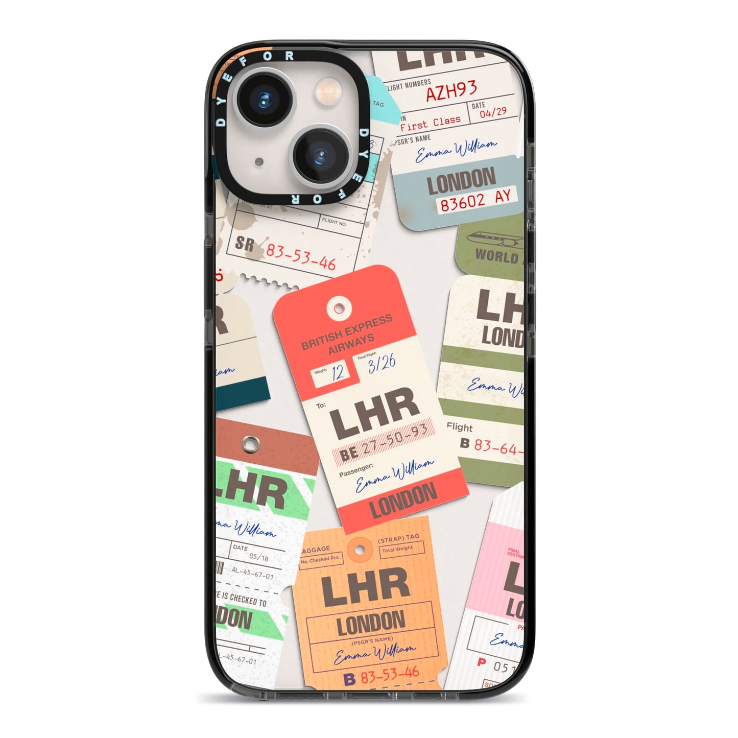 Custom Baggage Tag Collage iPhone 13 Black Impact Case on Silver phone