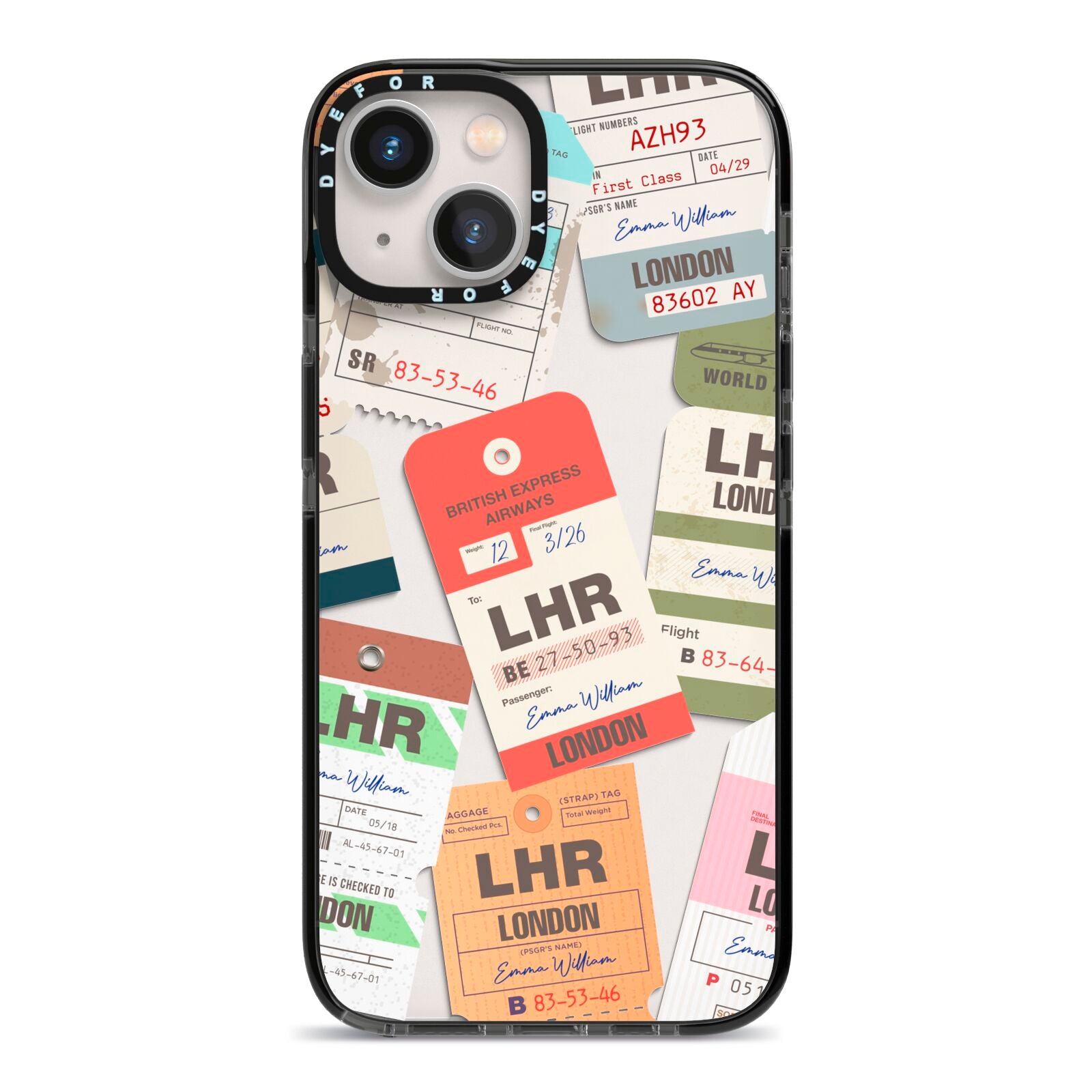 Custom Baggage Tag Collage iPhone 13 Black Impact Case on Silver phone