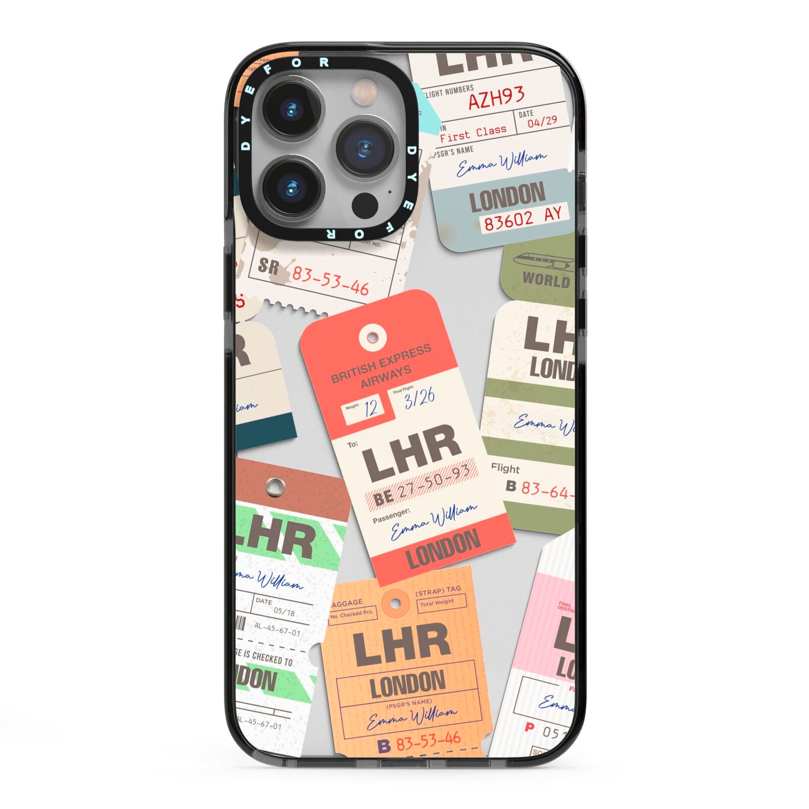 Custom Baggage Tag Collage iPhone 13 Pro Max Black Impact Case on Silver phone