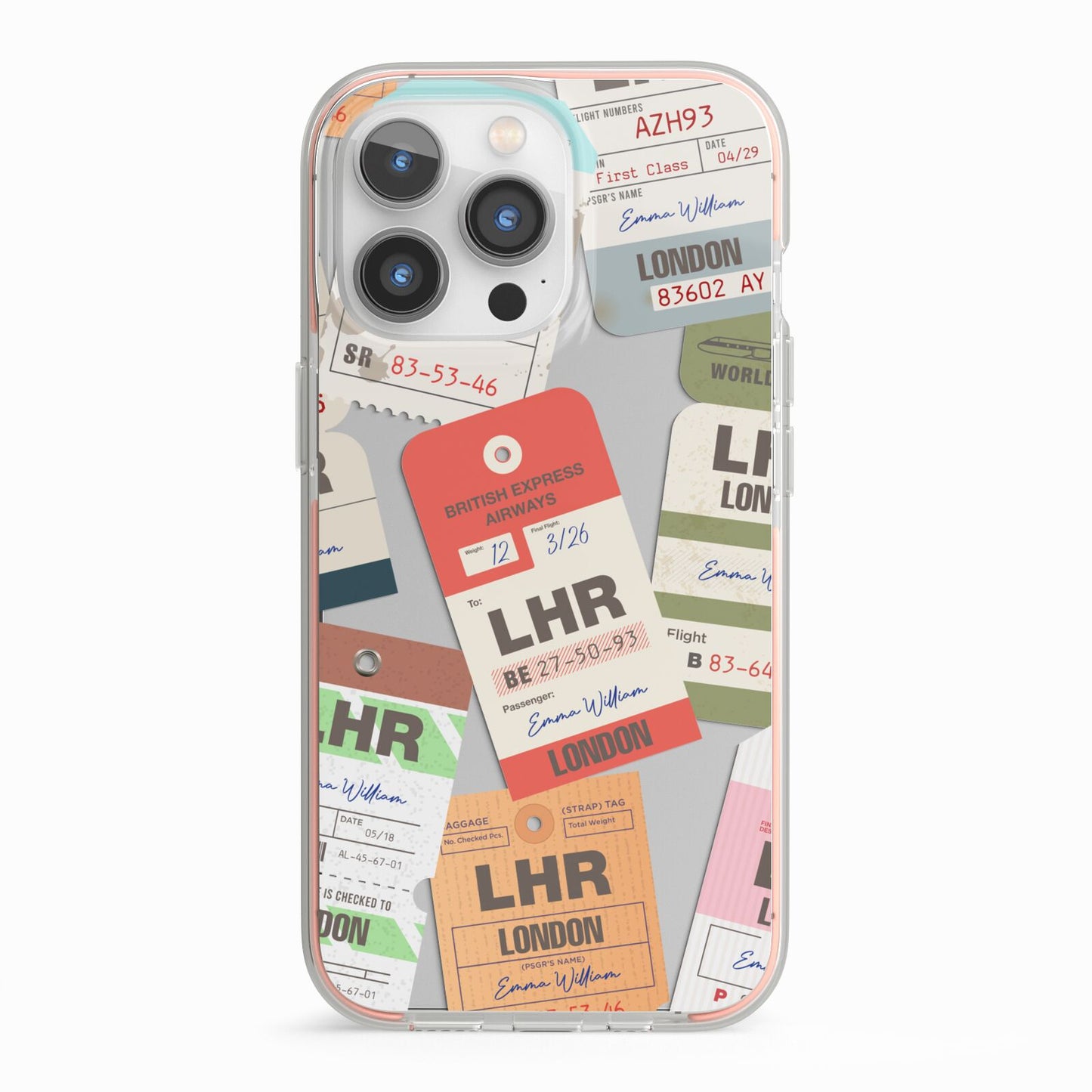Custom Baggage Tag Collage iPhone 13 Pro TPU Impact Case with Pink Edges
