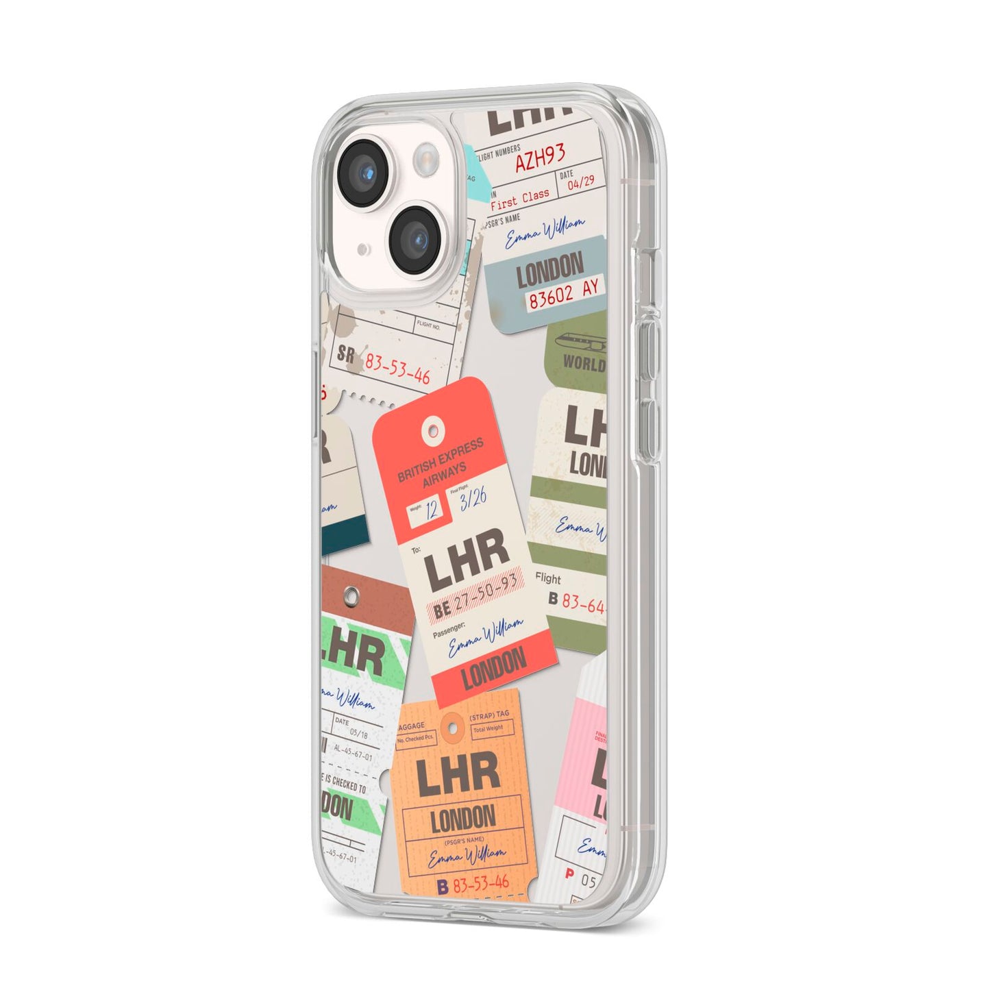Custom Baggage Tag Collage iPhone 14 Clear Tough Case Starlight Angled Image