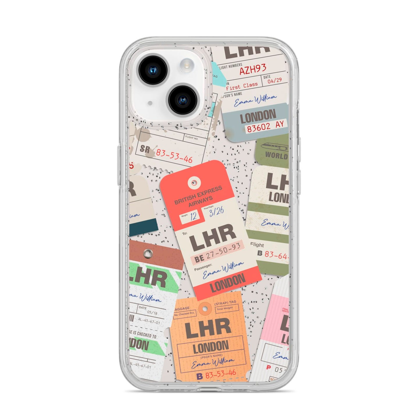 Custom Baggage Tag Collage iPhone 14 Glitter Tough Case Starlight