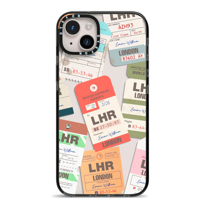 Custom Baggage Tag Collage iPhone 14 Plus Black Impact Case on Silver phone