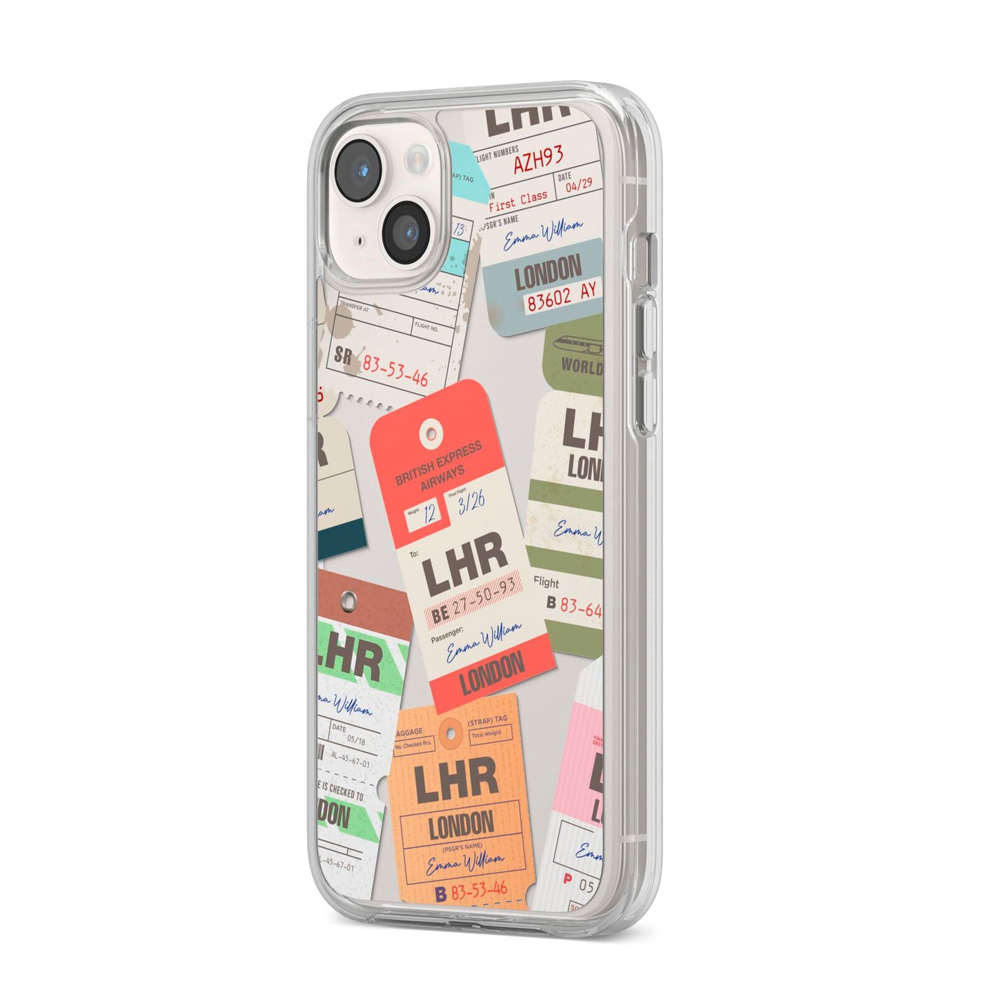 Custom Baggage Tag Collage iPhone 14 Plus Clear Tough Case Starlight Angled Image