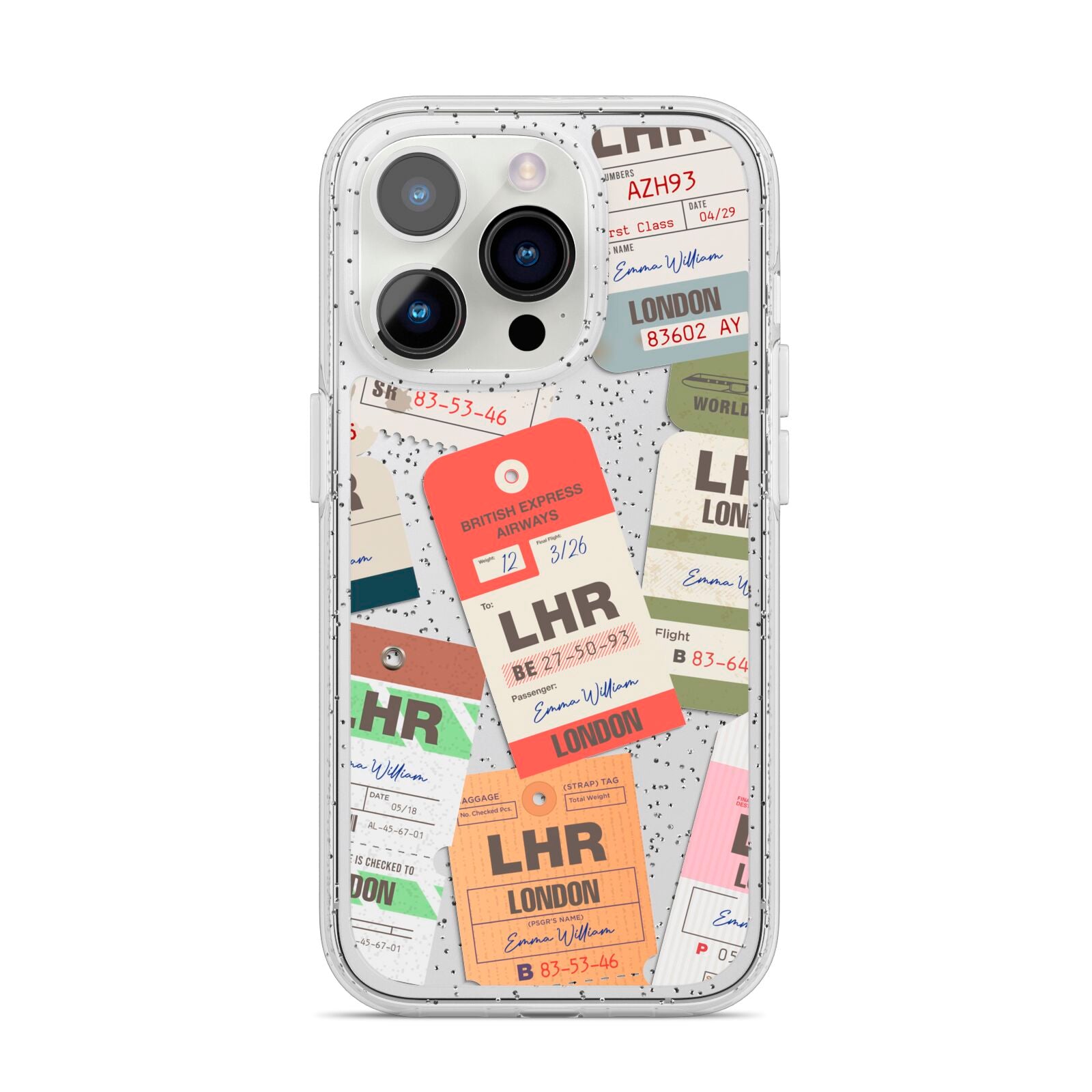 Custom Baggage Tag Collage iPhone 14 Pro Glitter Tough Case Silver