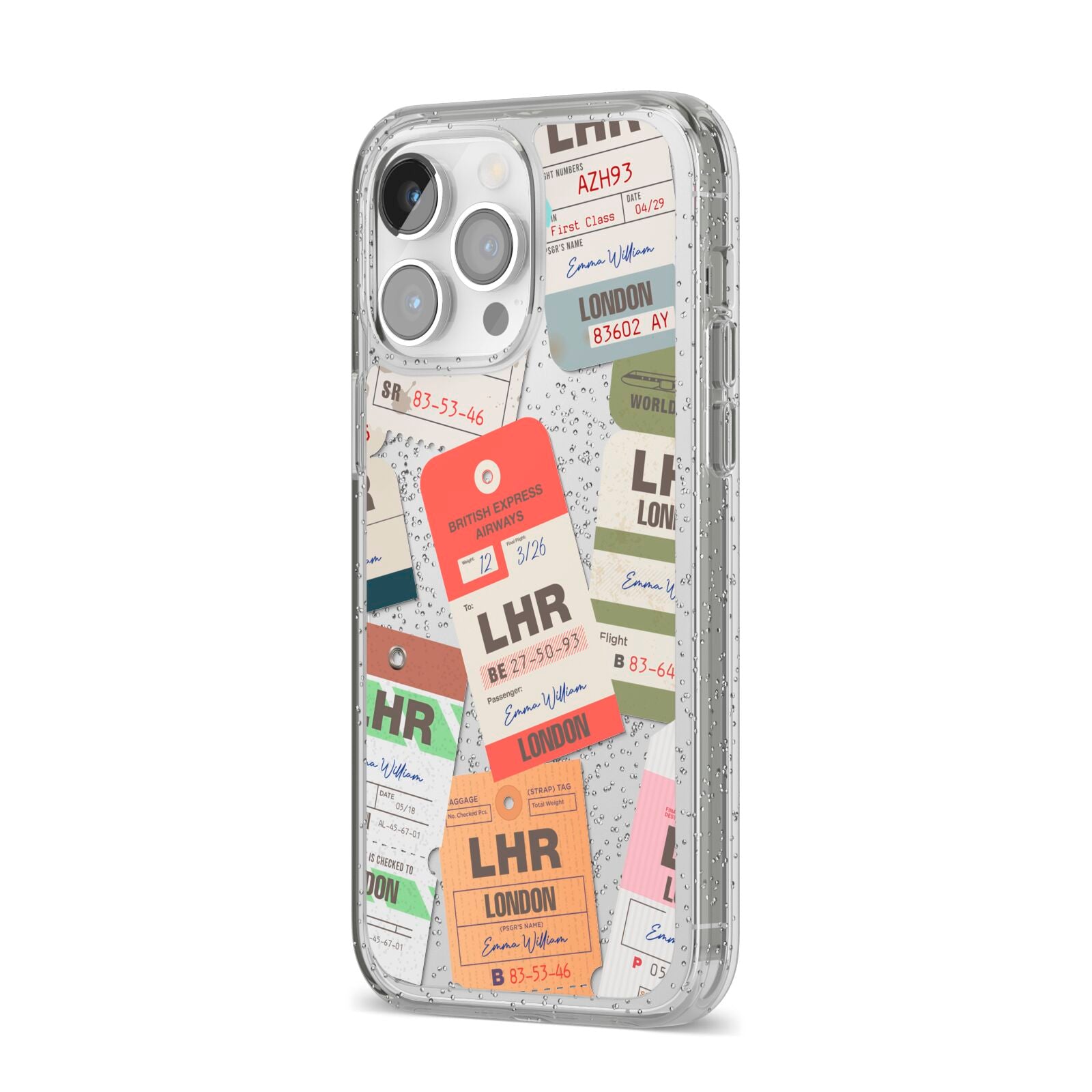 Custom Baggage Tag Collage iPhone 14 Pro Max Glitter Tough Case Silver Angled Image