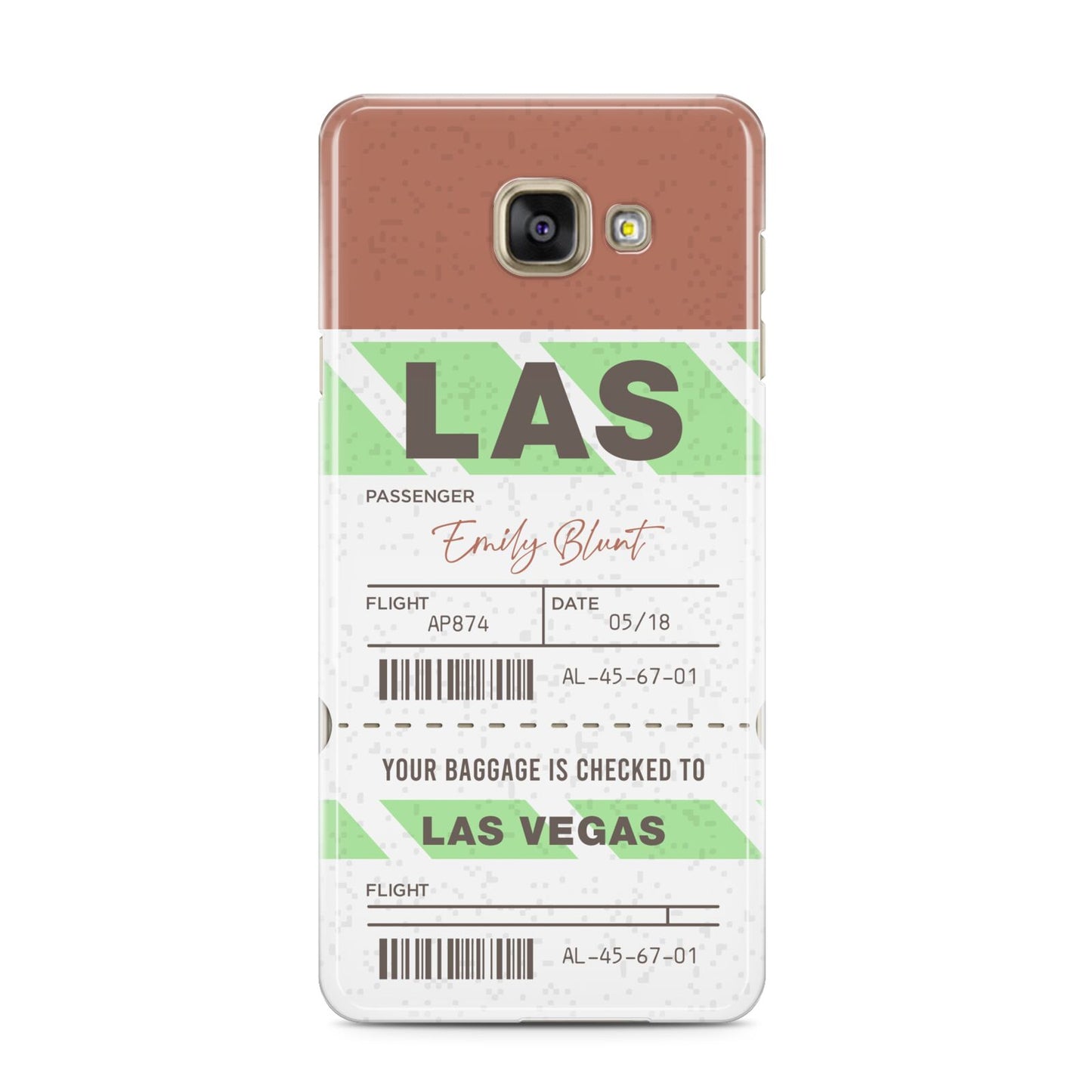 Custom Baggage Tag Samsung Galaxy A3 2016 Case on gold phone