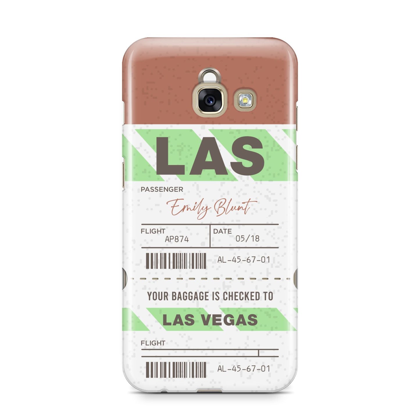 Custom Baggage Tag Samsung Galaxy A3 2017 Case on gold phone