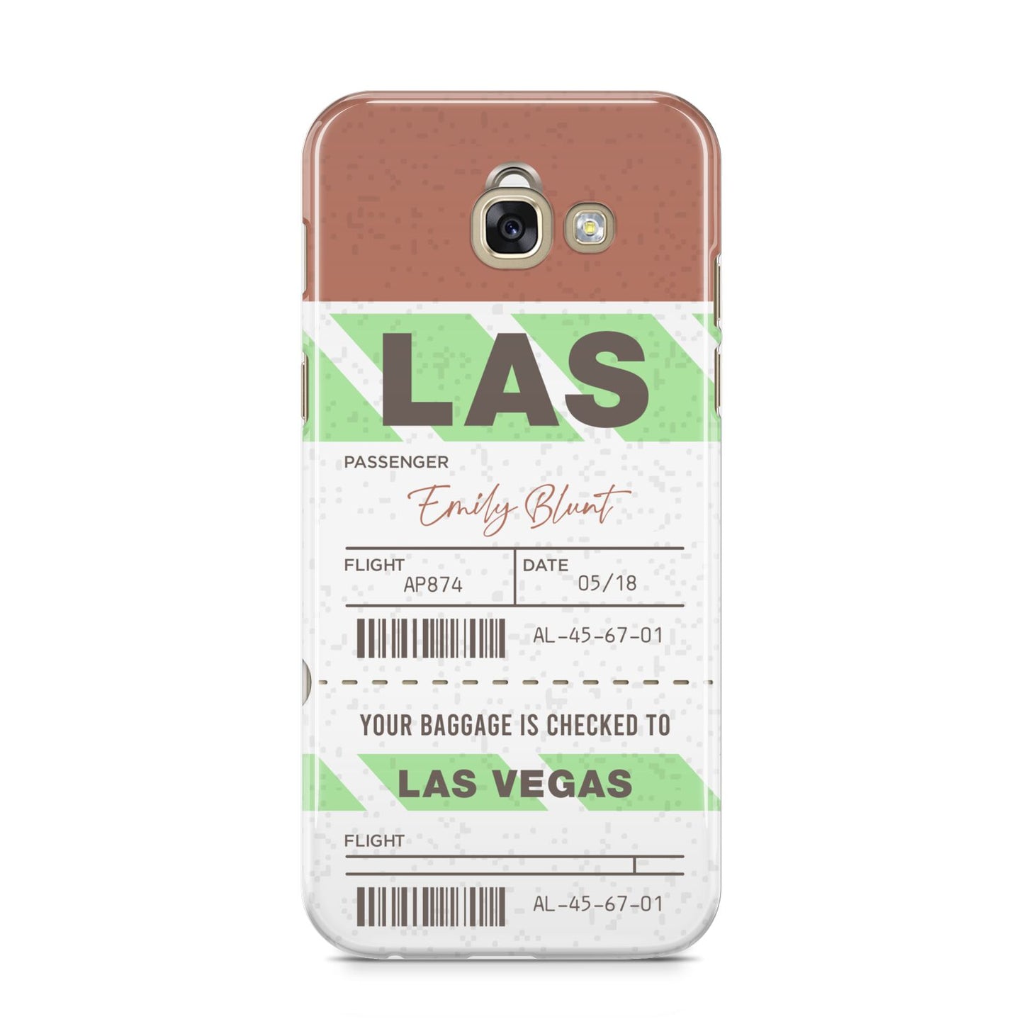 Custom Baggage Tag Samsung Galaxy A5 2017 Case on gold phone