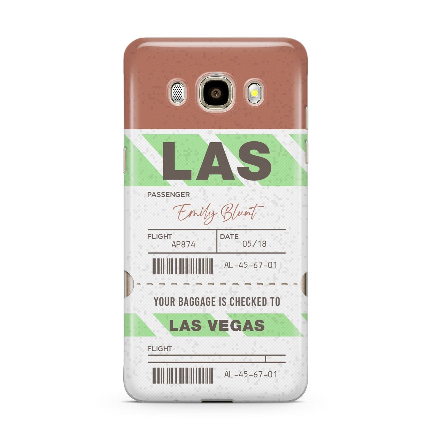 Custom Baggage Tag Samsung Galaxy J7 2016 Case on gold phone