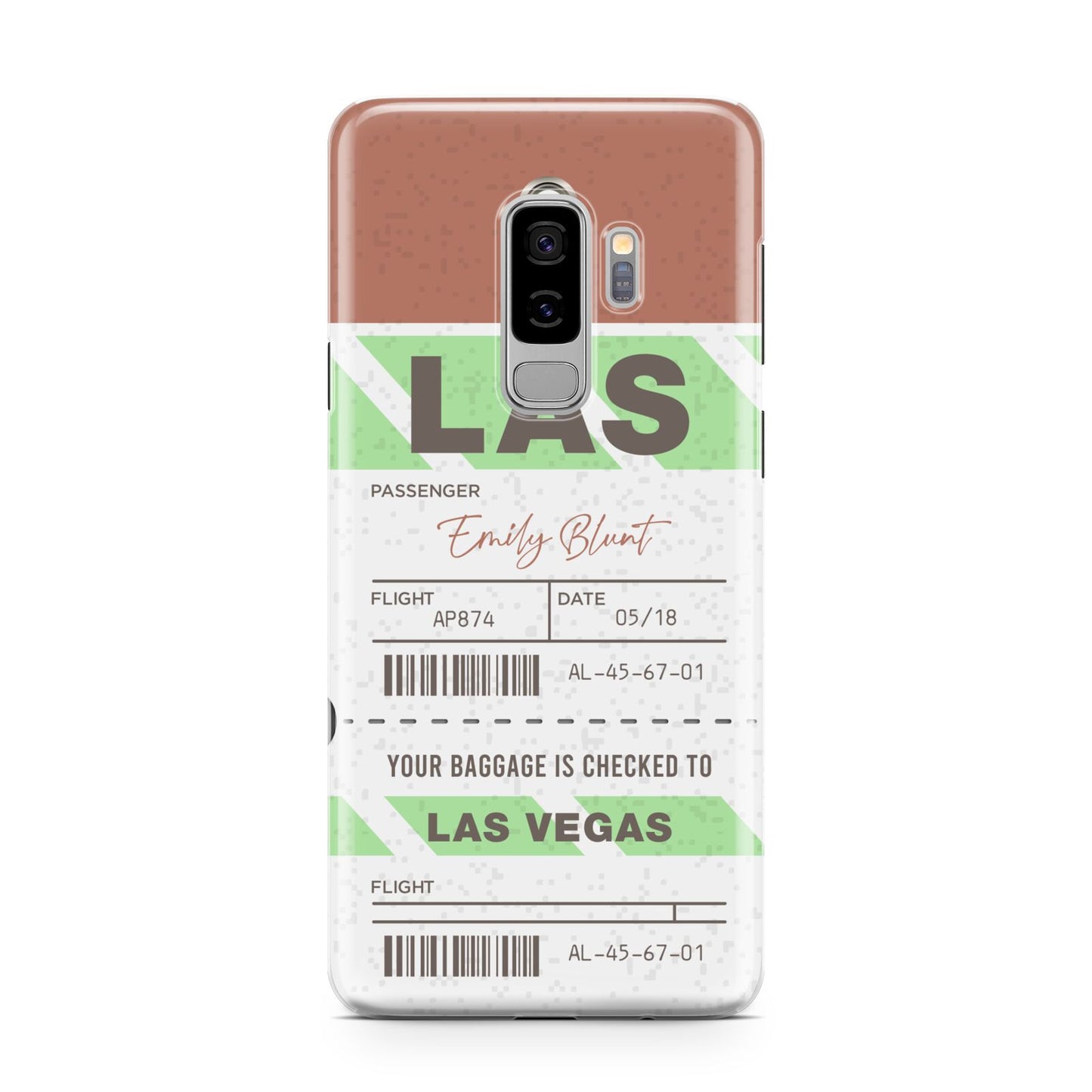 Custom Baggage Tag Samsung Galaxy S9 Plus Case on Silver phone