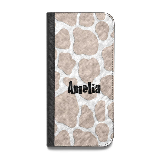Custom Beige Cow Print Vegan Leather Flip Samsung Case