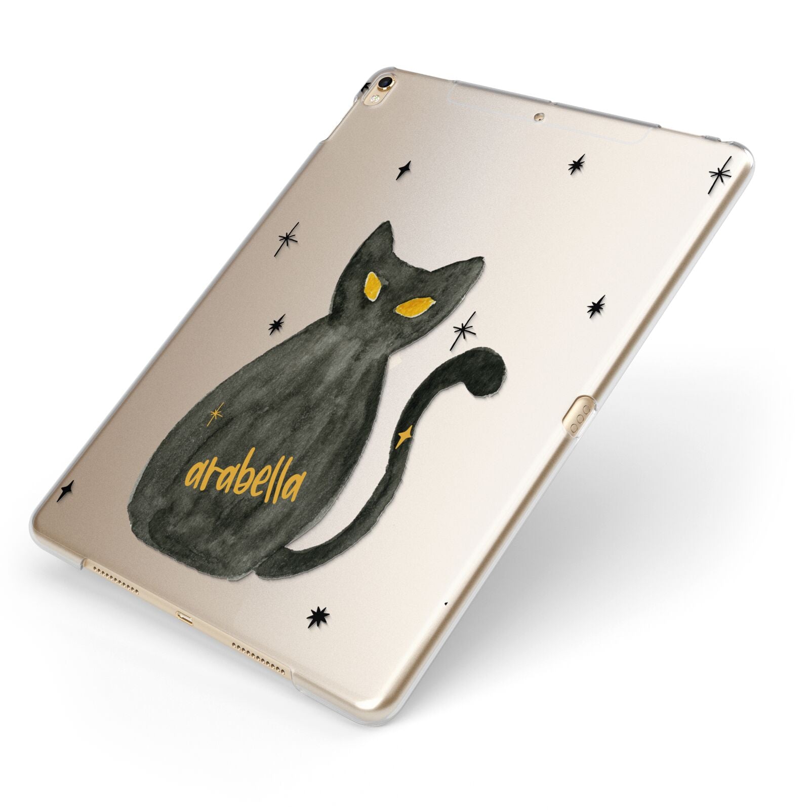 Custom Black Cat Apple iPad Case on Gold iPad Side View