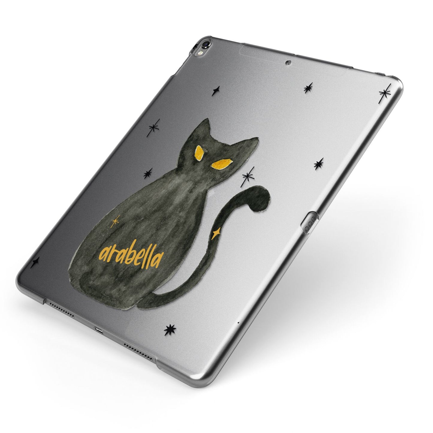 Custom Black Cat Apple iPad Case on Grey iPad Side View
