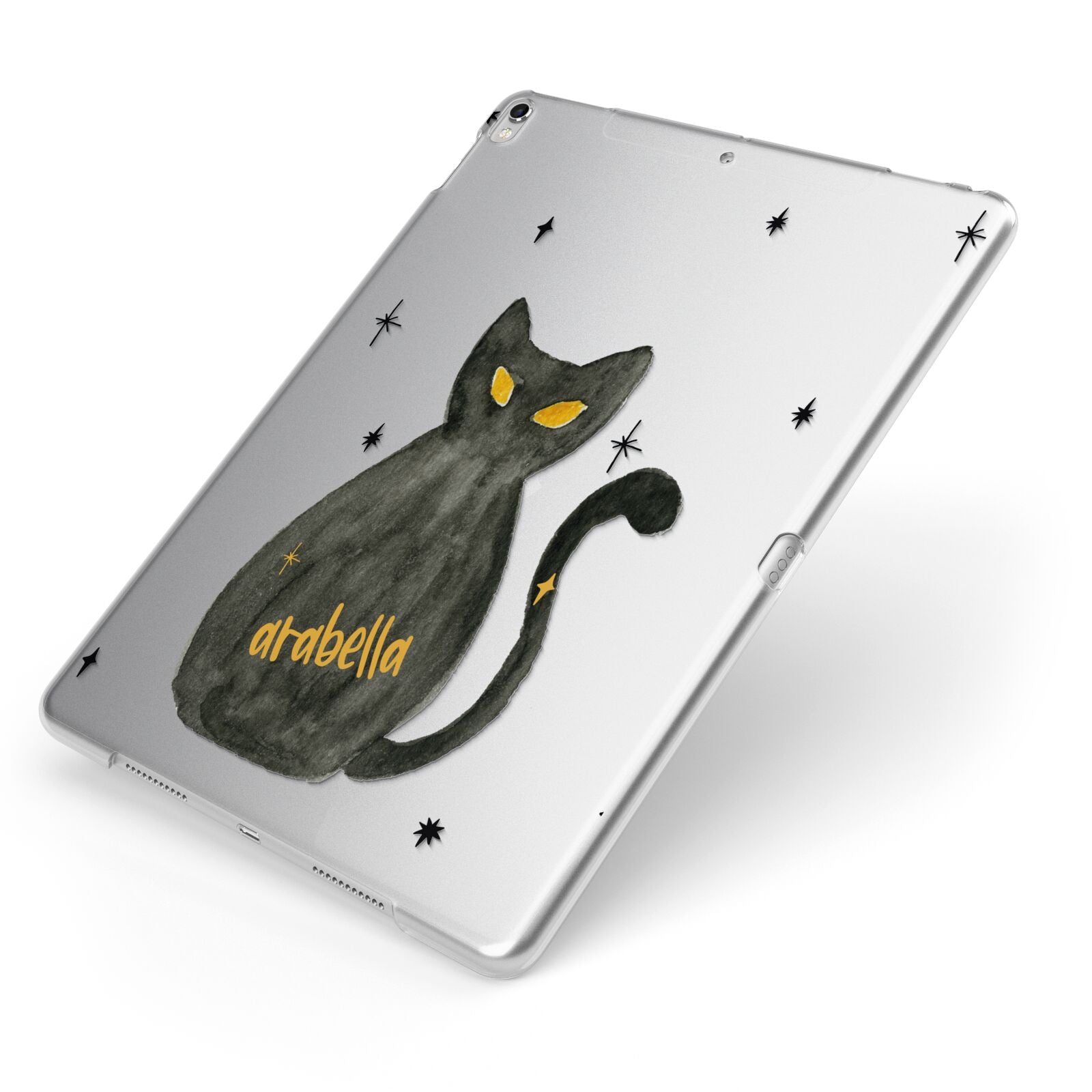 Custom Black Cat Apple iPad Case on Silver iPad Side View