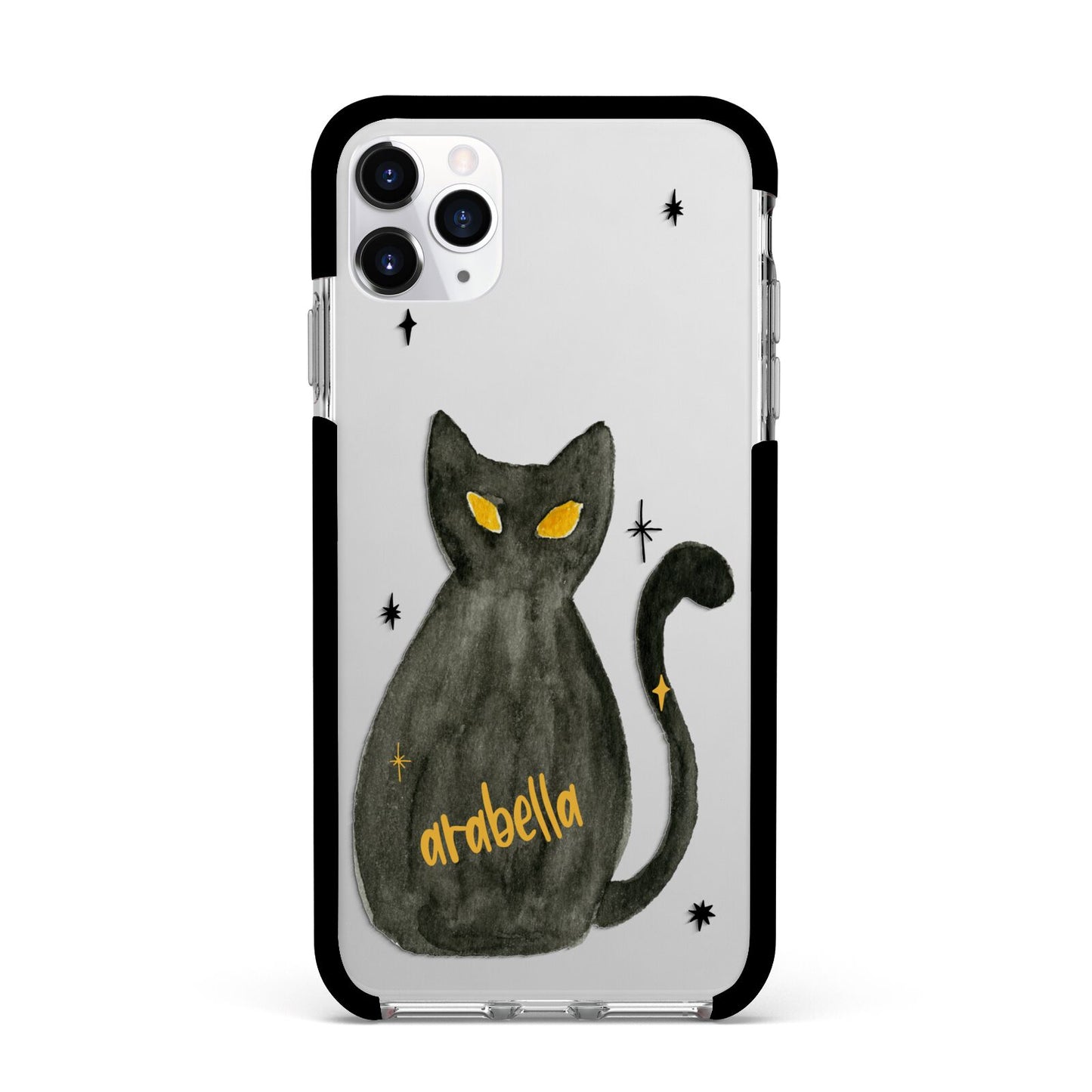 Custom Black Cat Apple iPhone 11 Pro Max in Silver with Black Impact Case